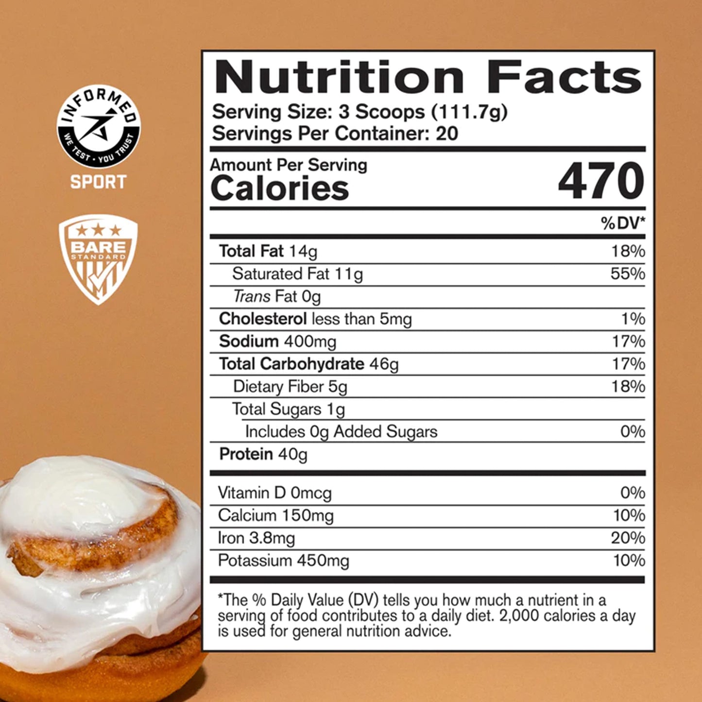 Bare Performance Nutrition, BPN Strong Food Complete Nutrition Meal Replacement, Cinnamon Roll