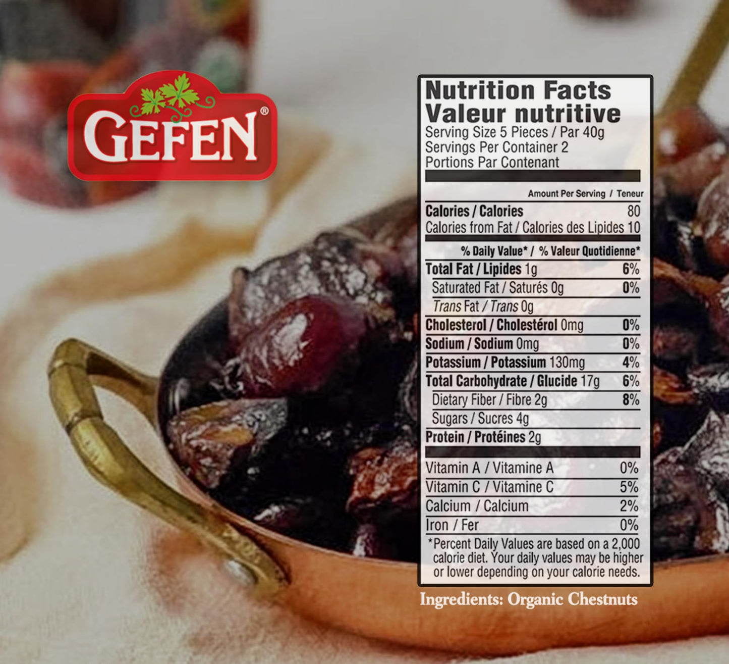 Gefen Organic Whole Peeled and Roasted Chestnuts 3oz 24 Pack  Chestnuts Peeled and Ready to Eat  Great for Cooking  Baking  Gluten Free  Kosher