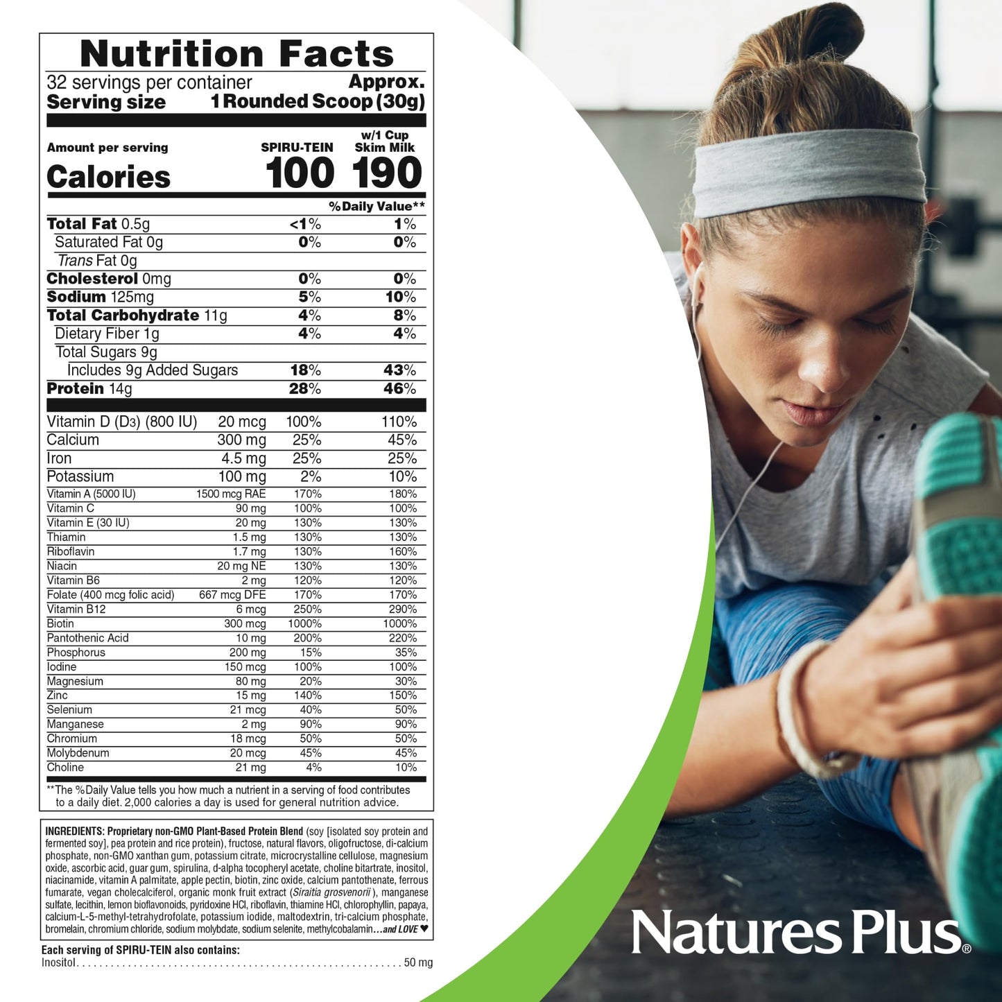 Natures Plus SPIRU-TEIN, Vanilla - 2.12 lbs, Pack of 2 - Spirulina Protein Powder - Vitamins & Minerals for Energy - Vegetarian, Gluten Free - 64 Total Servings