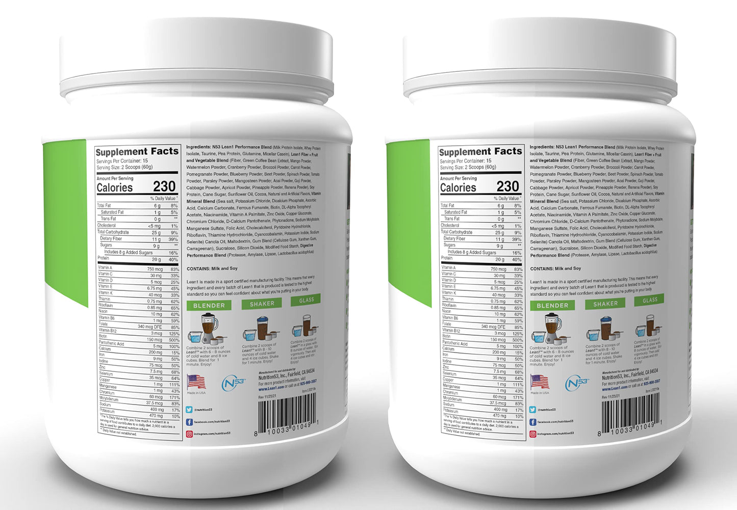 Lean1 Fat Burning Protein Shake, Chocolate Flavor 15-Serving Tubs, 2 Pack