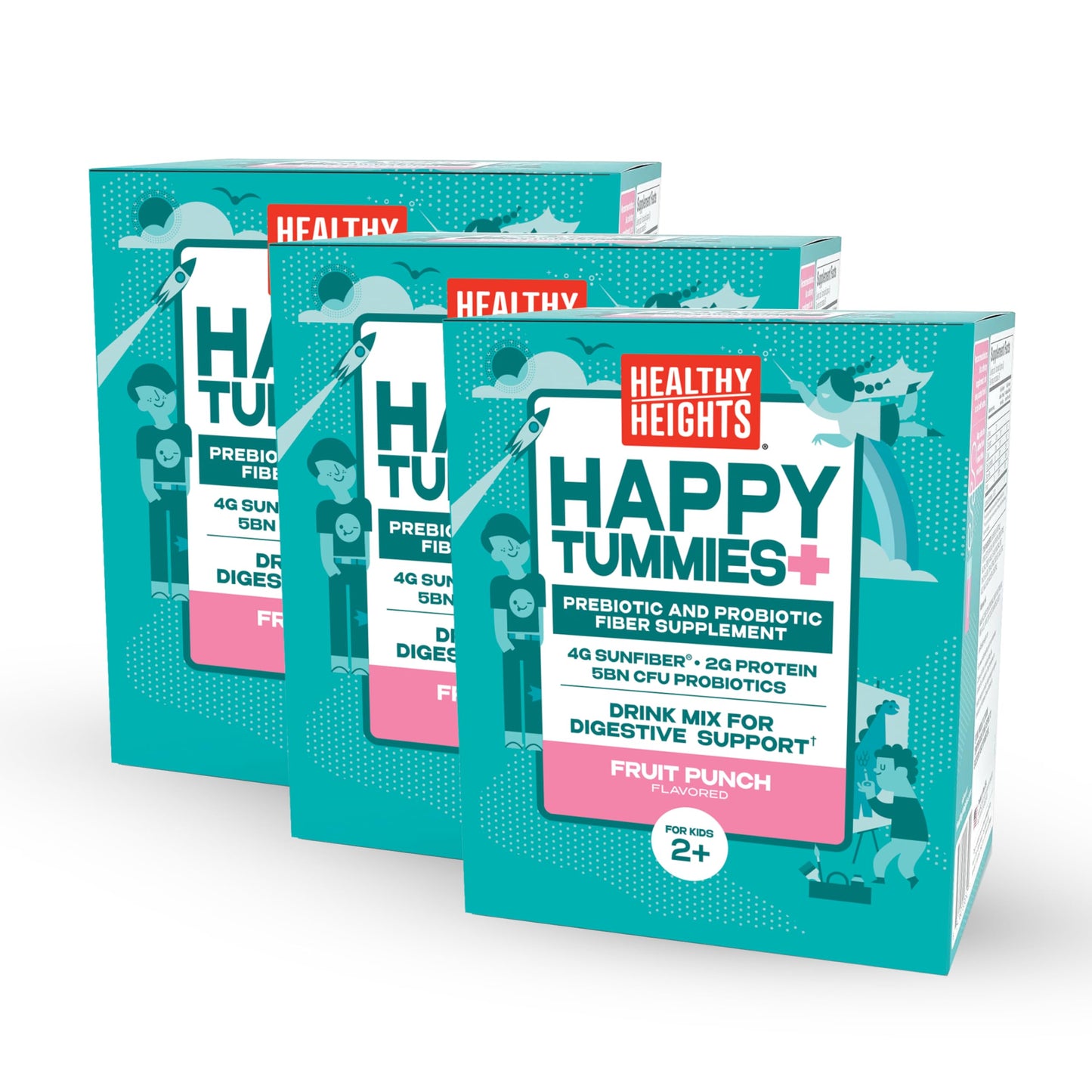 Healthy Heights Happy Tummies Prebiotic and Probiotic Fiber Supplement for Kids Ages 2+, 3 Pack