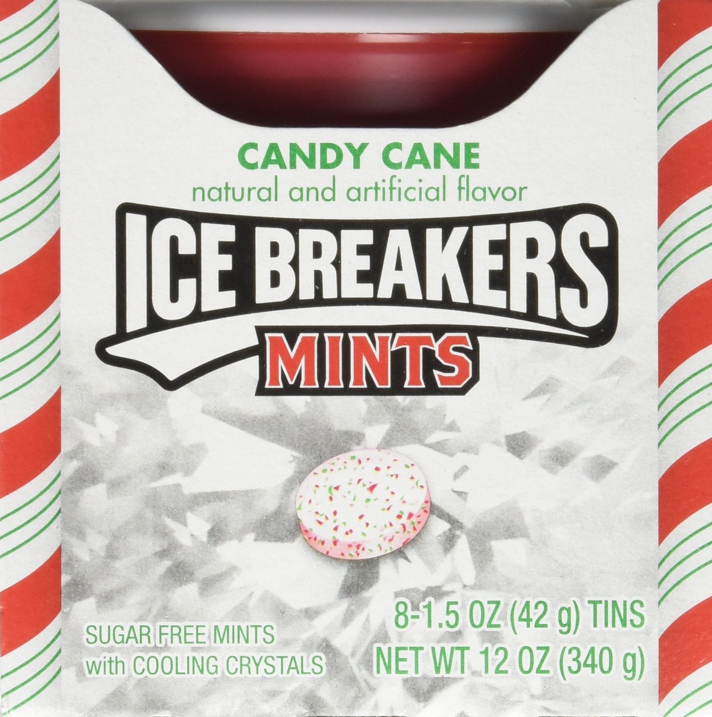 ICE BREAKERS Holiday Mints Candy Cane Flavor Sugar Free 15 Ounce Container Count of 8