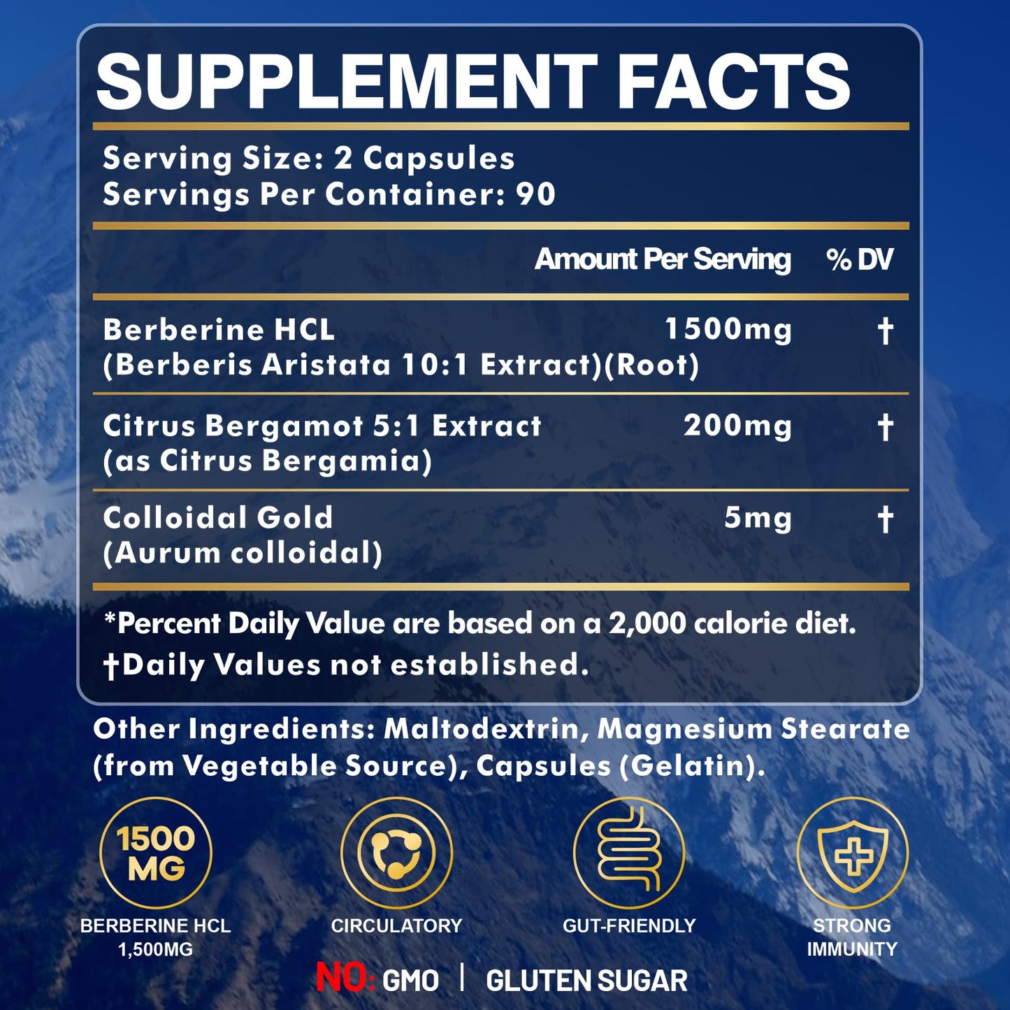 Berberine Supplement, High Strength Berberine 1500MG, 180 Caps - Plus Citrus Bergamot, Berberine HCI Root Supplements - Metabolic, Immune System, Healthy Weigh*t Management - Vegan, Organic, Non-GMO