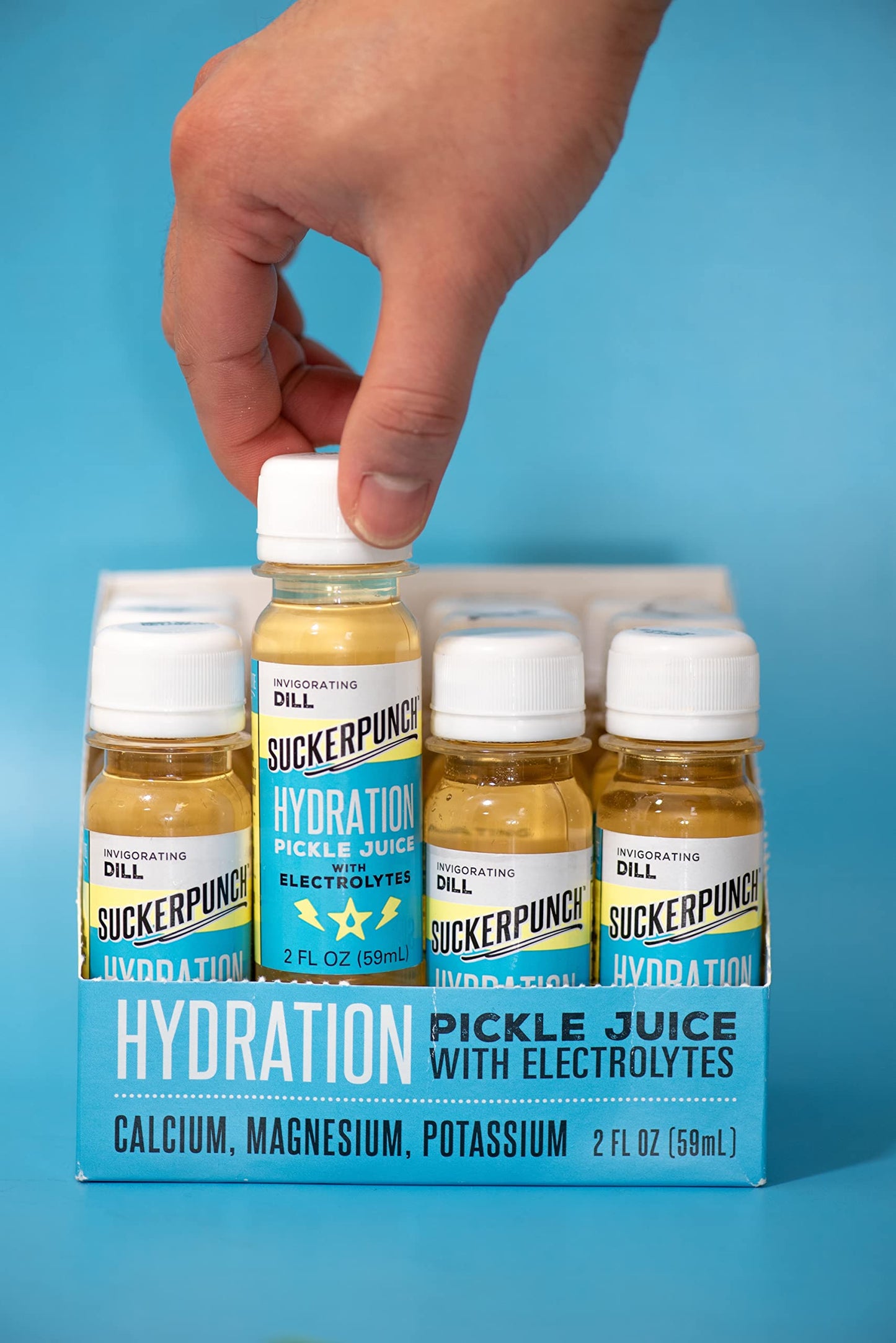 Suckerpunch Hydration Pickle Juice Shot Dill Flavored Gluten Free Post Workout Dill Electrolyte Drink Low Calorie Muscle Cramp Defense Potassium Keto Friendly Low Sugar Non GMO 2 Oz 12 CT