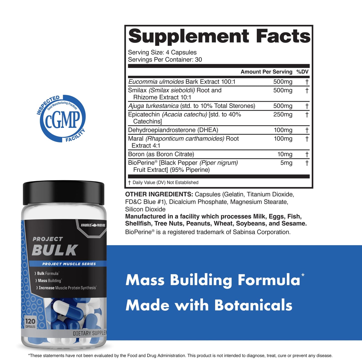 Anabolic Warfare Project Bulk, Mass Building Formula, Protein Synthesis, Strength, Muscle Definition, Made with Botanicals*