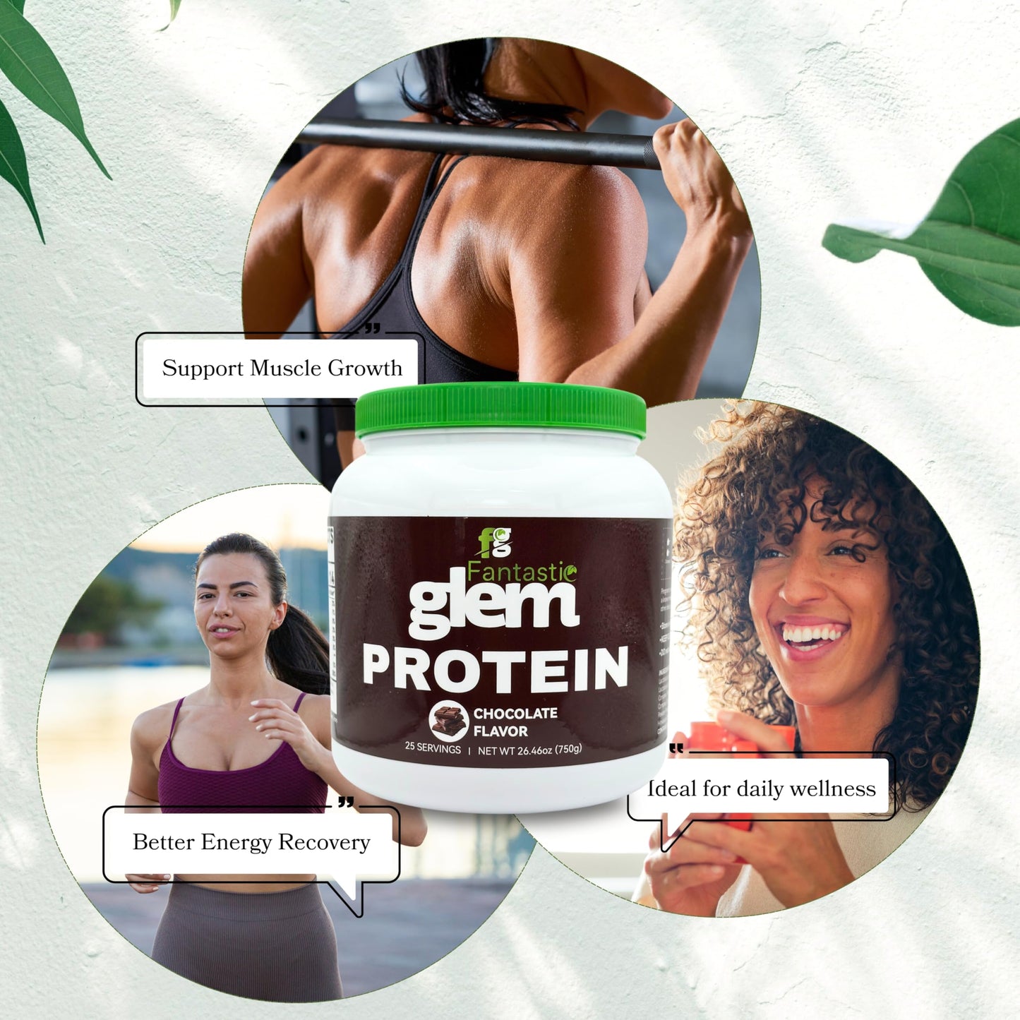 Fantastic Glem Chocolate Protein Powder - Support Muscle Growth, Recovery, and Sustained Energy - GMO, Soy Gluten and Sugar Free, 20g of Protein per Serving - 25 Servings, 750g