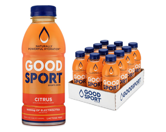 GoodSport Electrolyte Sports Drink, Rapid & Long-lasting Hydration (16.9 Fl Oz (Pack of 12), Citrus)