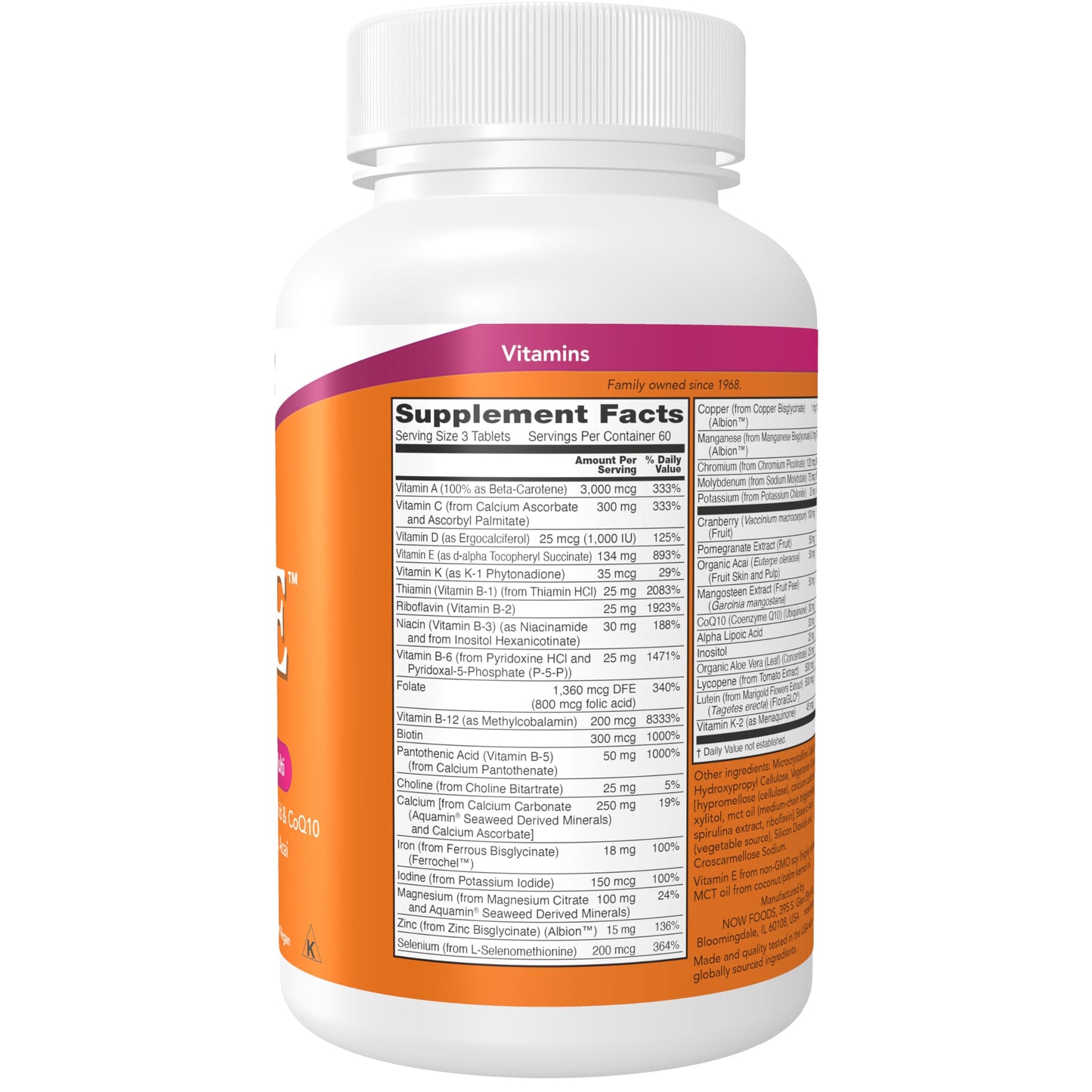 NOW Foods Supplements, Eve™ Women's Multivitamin with Cranberry, Alpha Lipoic Acid and CoQ10, plus Superfruits - Pomegranate, Acai & Mangosteen, 180 Tablets
