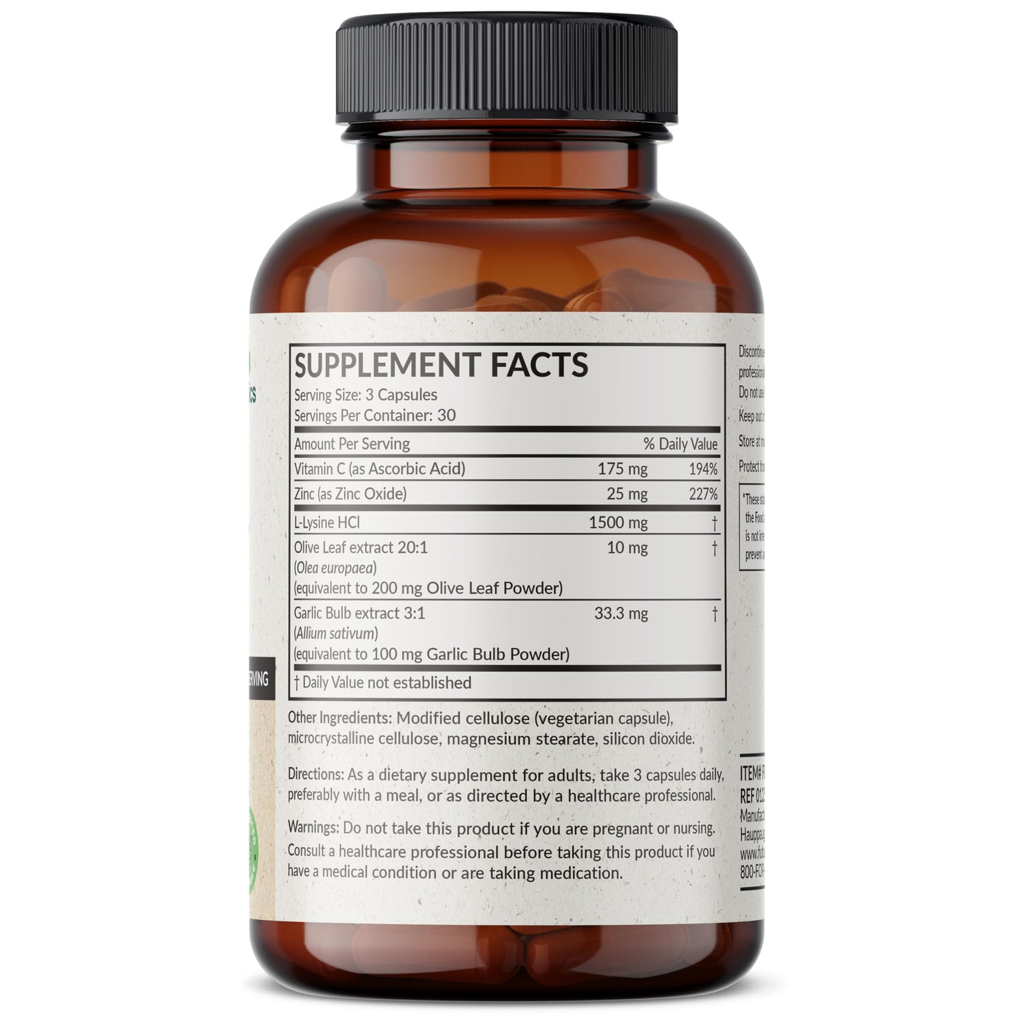Futurebiotics L-Lysine Defense Immune Support Complex 1500 MG Per Serving with Vitamin C, Zinc, Olive Leaf & Garlic - Non-GMO, 90 Vegetarian Capsules