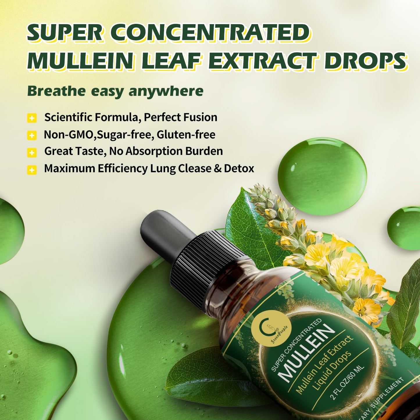 (2 Pack) Mullein Drops for Lungs - High Potency Mullein Leaf Extract for Lung Cleanse, Support for Respiratory, Immune, Digestive System, Natural Mullein Liquid Tincture, Non-GMO, 4 FL OZ