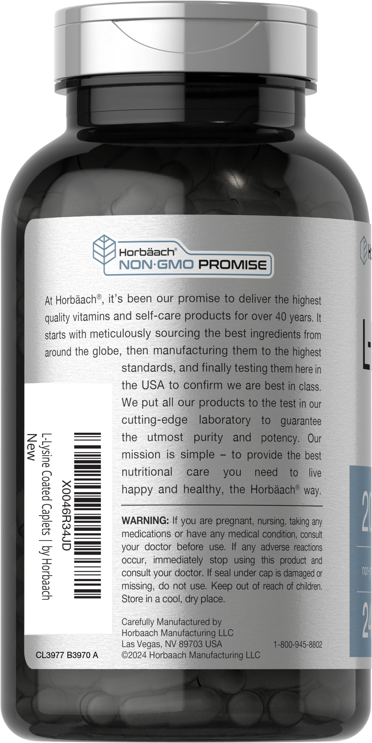 Horbäach L-Lysine | 2000mg | 240 Caplets | Vegetarian, Non-GMO, and Gluten Free Supplement