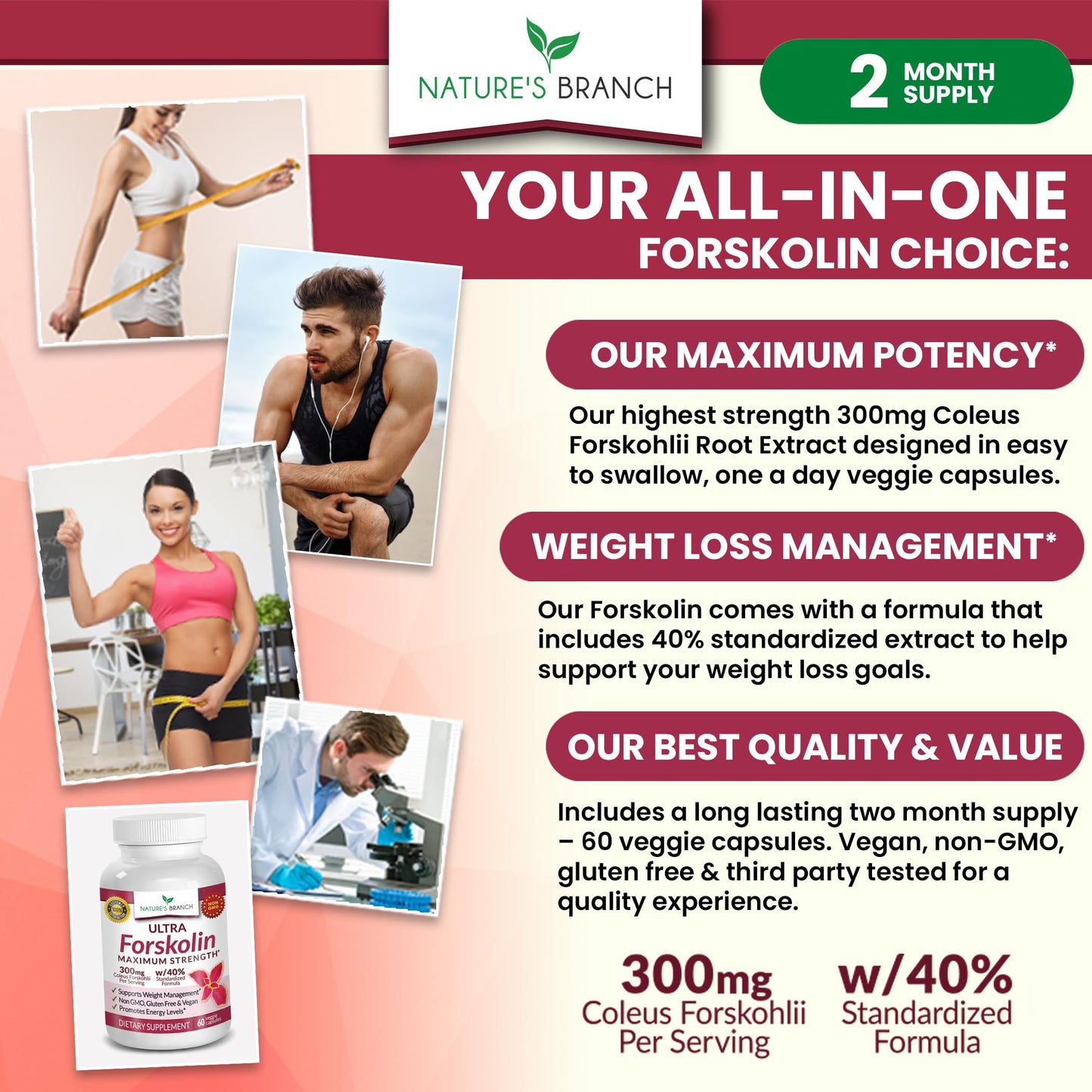 Ultra Pure Forskolin for Weight Management Maximum Strength | Coleus Forskohlii Root Extract Powder, 40% Standardized Lean Supplement for Men & Women | Premium Extreme Boost Complex - 60 Capsules