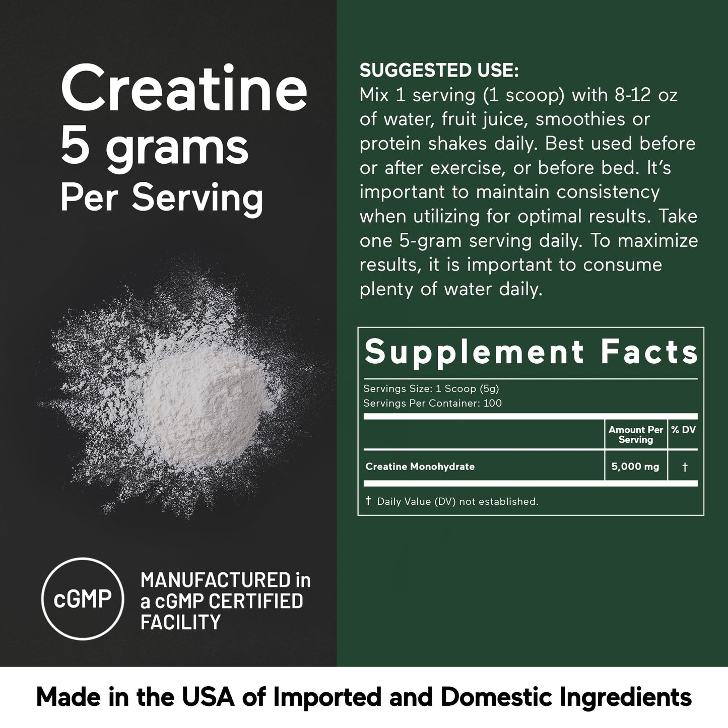 Smarter Nutrition Creatine Monohydrate Powder, 5000mg (5g) Per Serving - Creatine Powder for Women & Men, Unflavored, Pre-Workout & Post Workout Support for Muscle Mass & Hydration [100 Servings]