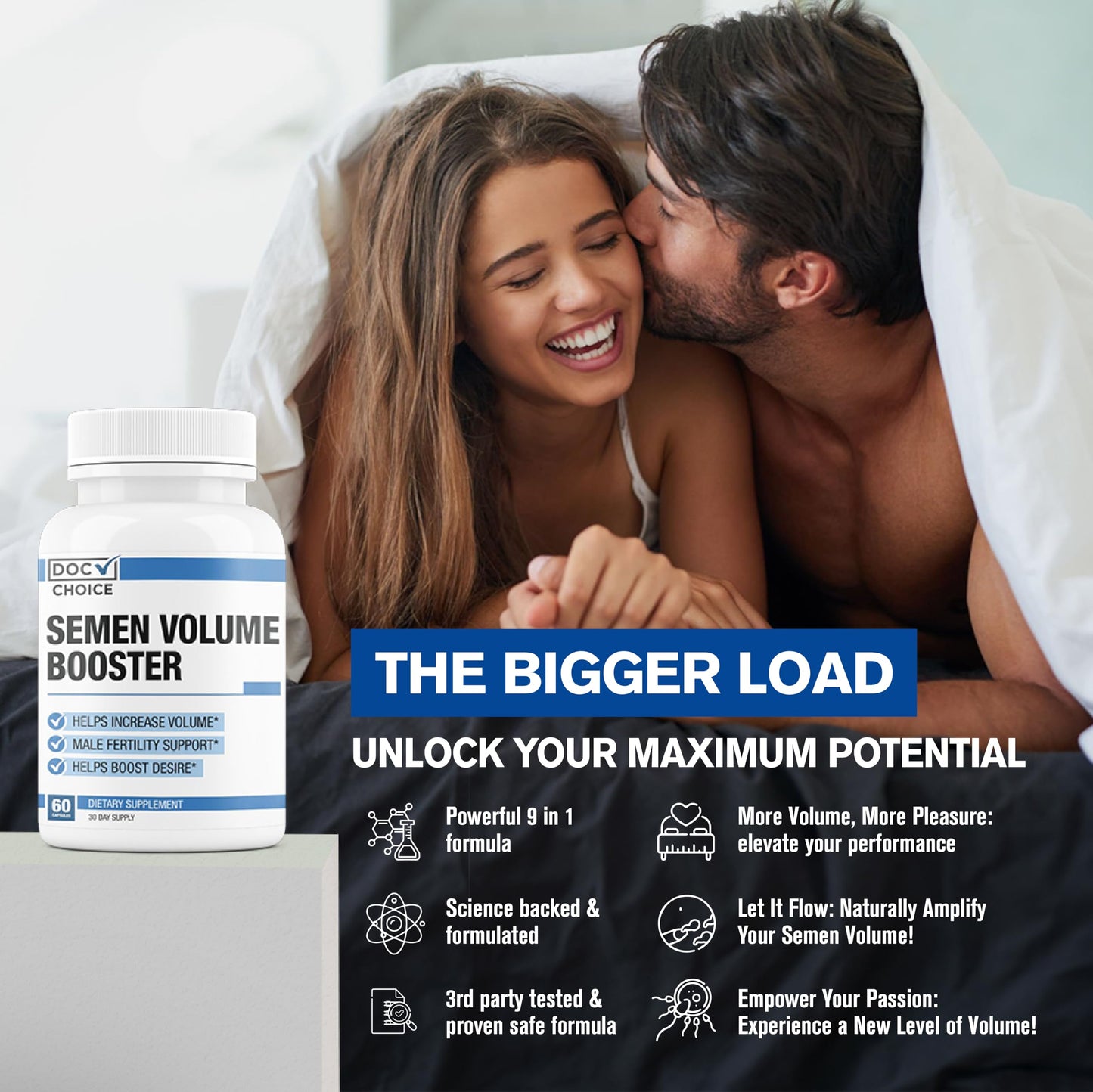 Doc Choice Semen Volume Booster | Fully Dosed Load Enhancing Supplement for Men | Increase Desire, Blood Flow, Volume & Size | 9 Ultra Ingredients for Fast Results | 3 Party Tested - 60 Caps
