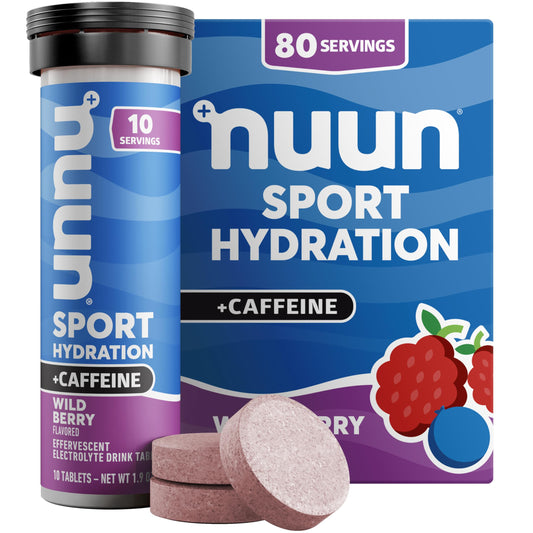 Nuun Sport Electrolyte Tablets with Caffeine from Green Tea Extract, Magnesium, Calcium, Potassium, Chloride & Sodium, Gluten Free & Vegan, Wild Berry, 8 Pack (80 Servings Total)