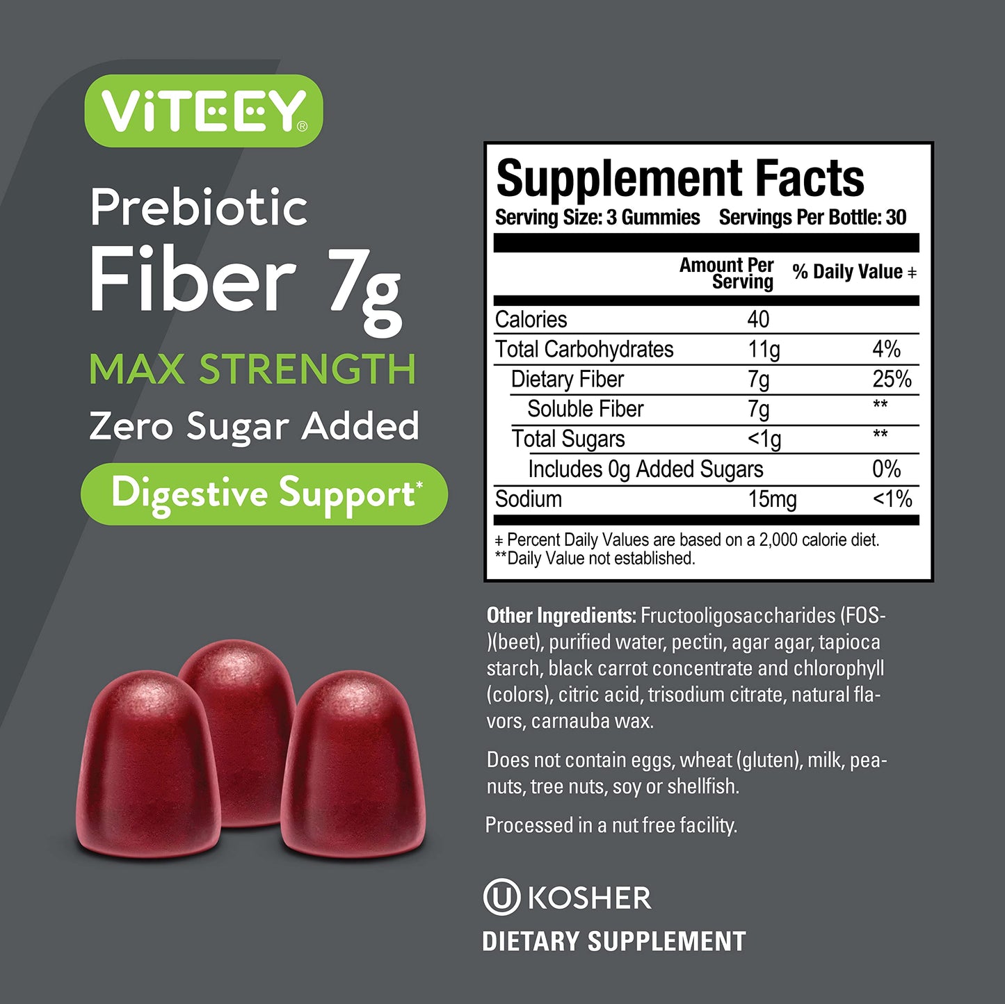 Prebiotic Fiber Gummies for Adults, 7g - Zero Sugar Added - Fiber Supplement Gummies for Digestive Health Regularity & Natural Weight Support - Vegan, Gelatin Free - Chewable Fruit Flavored Gummy