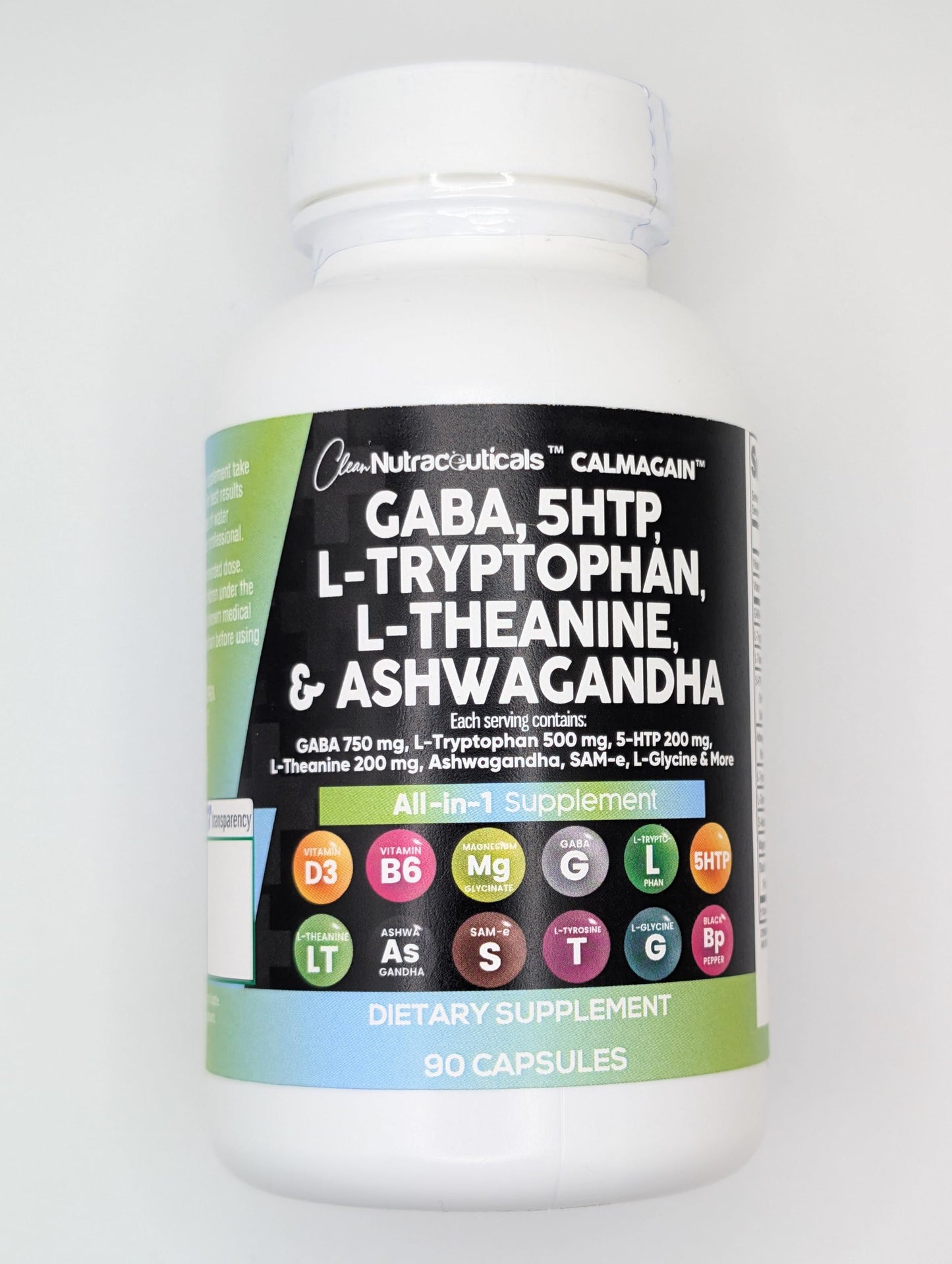 Clean Nutraceuticals GABA 750mg 5 HTP 200mg L Tryptophan 500mg L Theanine 200mg Ashwagandha SAM-e L-Glycine - Mood Support Vitamins for Women and Men with L-Tyrosine (90 Count (Pack of 5))