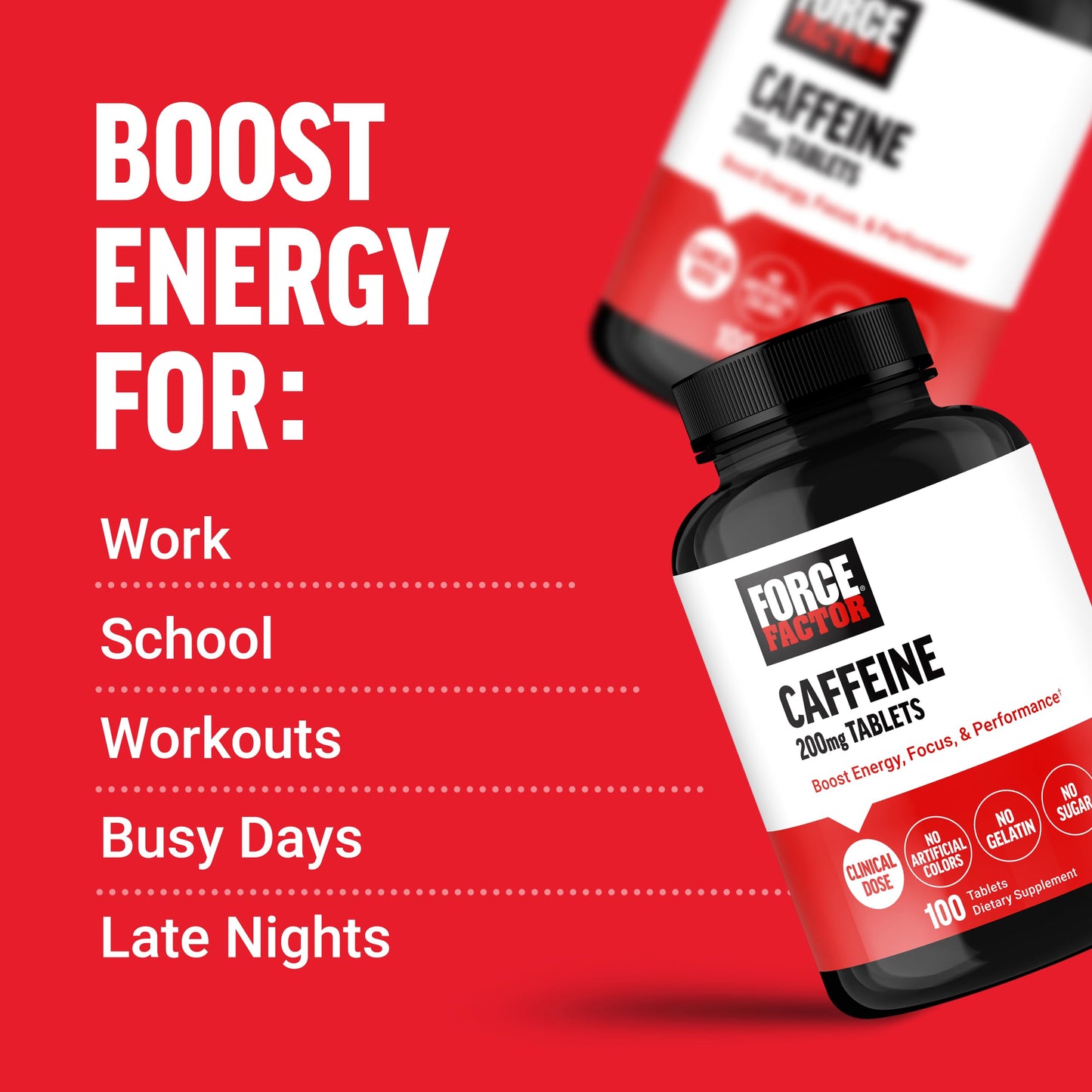 Force Factor Caffeine Pills 200mg, Caffeine Tablets to Boost Energy, Focus, Strength, and Performance, Premium Quality Caffeine Pills and Energy Supplement, 100 Tablets