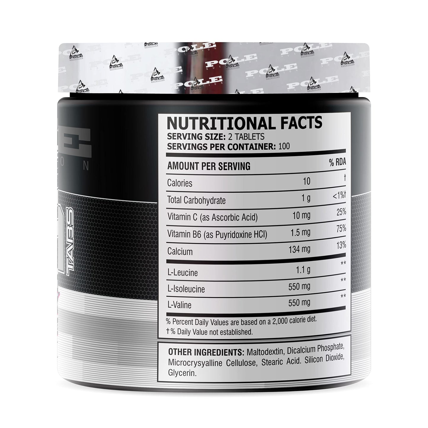 Pole Nutrition BCAA TABS Branched Chain Essential Amino Acids for Muscles Recovery and Performance Includes Vitamins B6 and C | 200 Tablets, 100 Servings