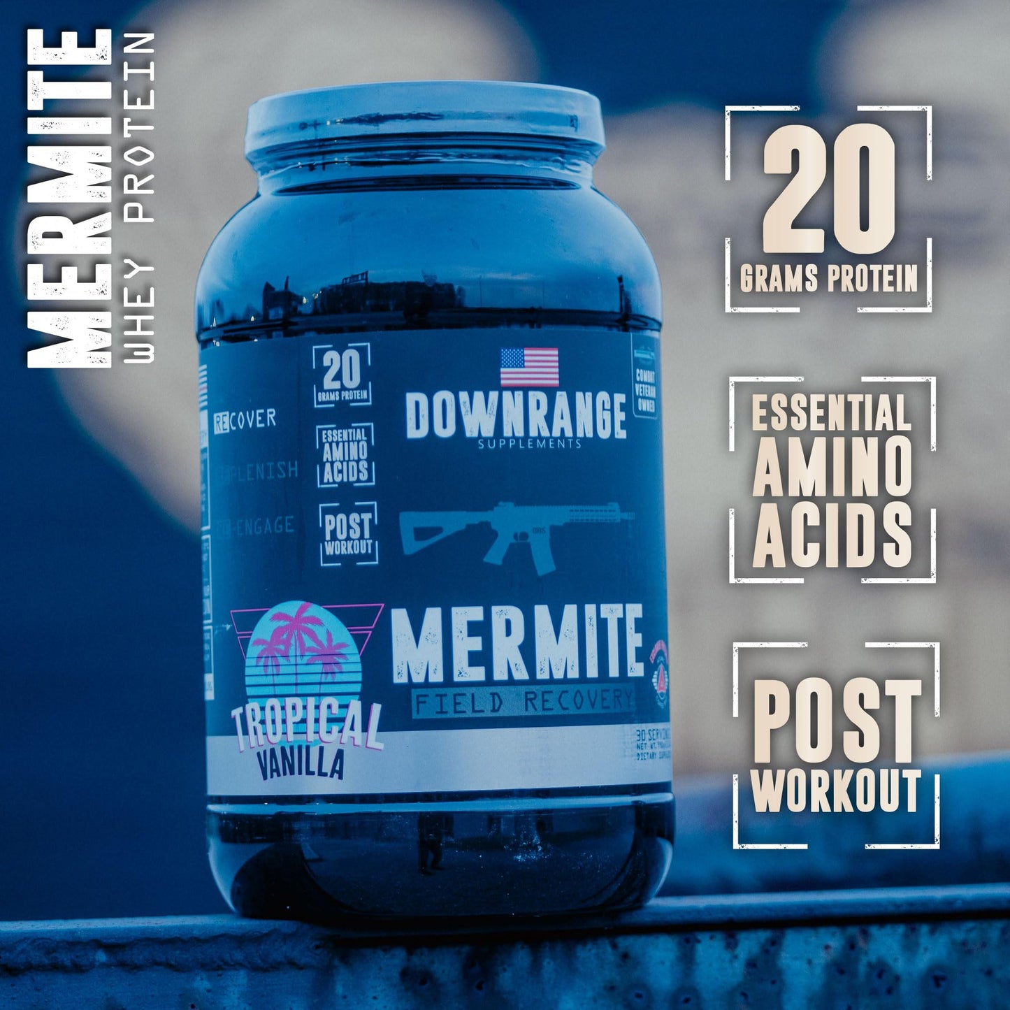 DownRange Mermite Whey Protein Powder, Post Workout Muscle Recovery and Energy Support, Drink Mix Supplement with 20g Whey Protein, 9g Amino Acid, 30 Servings (Banana)