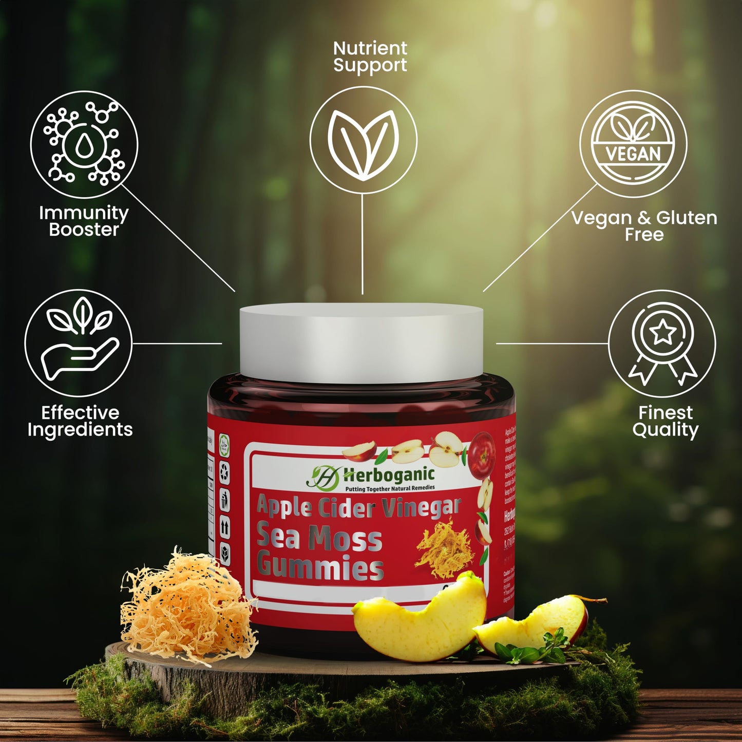 HERBOGANIC Apple Cider Gummies, 60 Gummies for Your Over All Health and Wellness