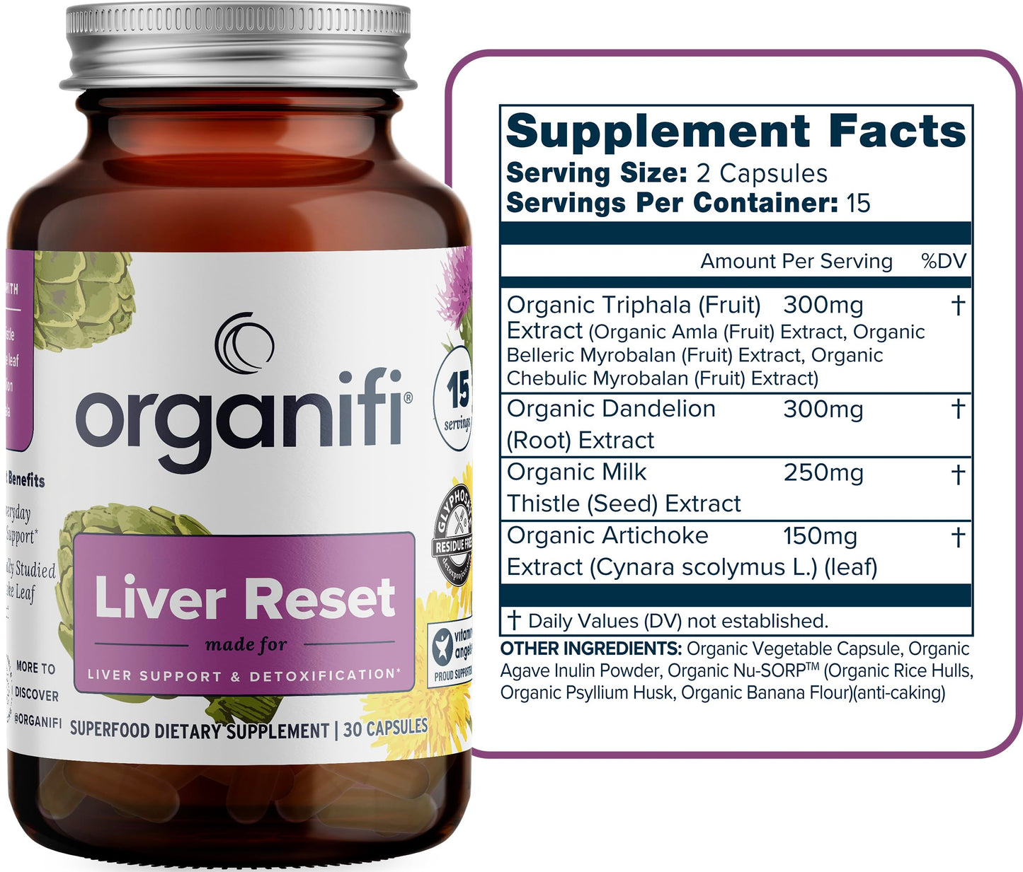 Organifi - Liver Reset - Liver Detox - Digestive and Immune Support - Promotes Cellular Energy Production, 30 Capsules