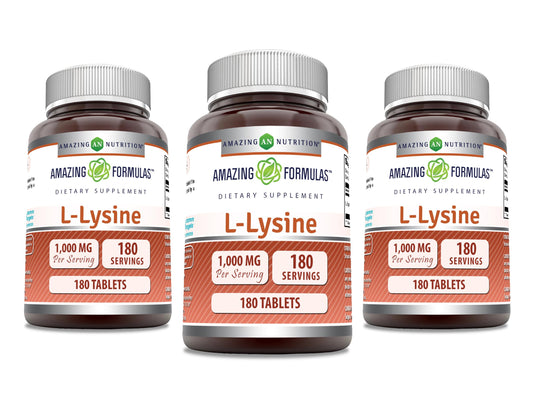 Amazing Formulas L-Lysine 1000mg Amino Acid Tablets Supplement | Non-GMO | Gluten Free | Made in USA (180 | 3 Pack)