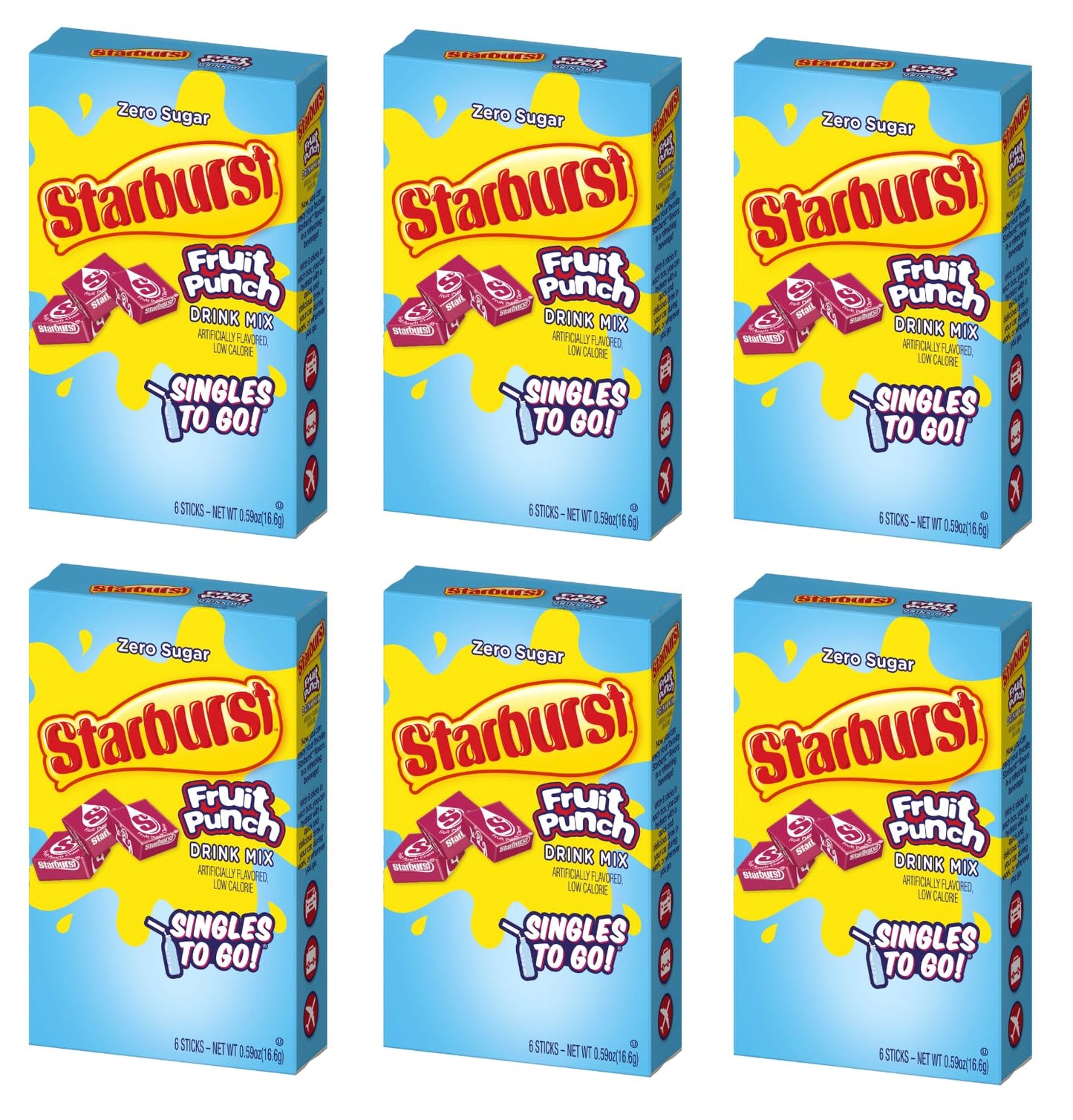 Starburst Singles To Go Powdered Drink Mix Fruit Punch SugarFree Drink Powder Pack of 6