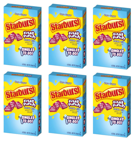Starburst Singles To Go Powdered Drink Mix Fruit Punch SugarFree Drink Powder Pack of 6