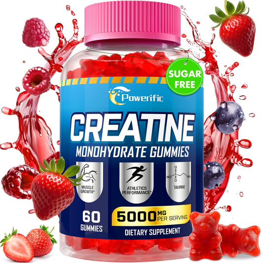 Creatine Monohydrate Gummies for Men & Women Pre Workout Gummies with Taurine, Vitamin B6 & B12 Creatine Monohydrate Chewable for Increase Strength, Energy, Endurance, Muscle, Vegan, Organic