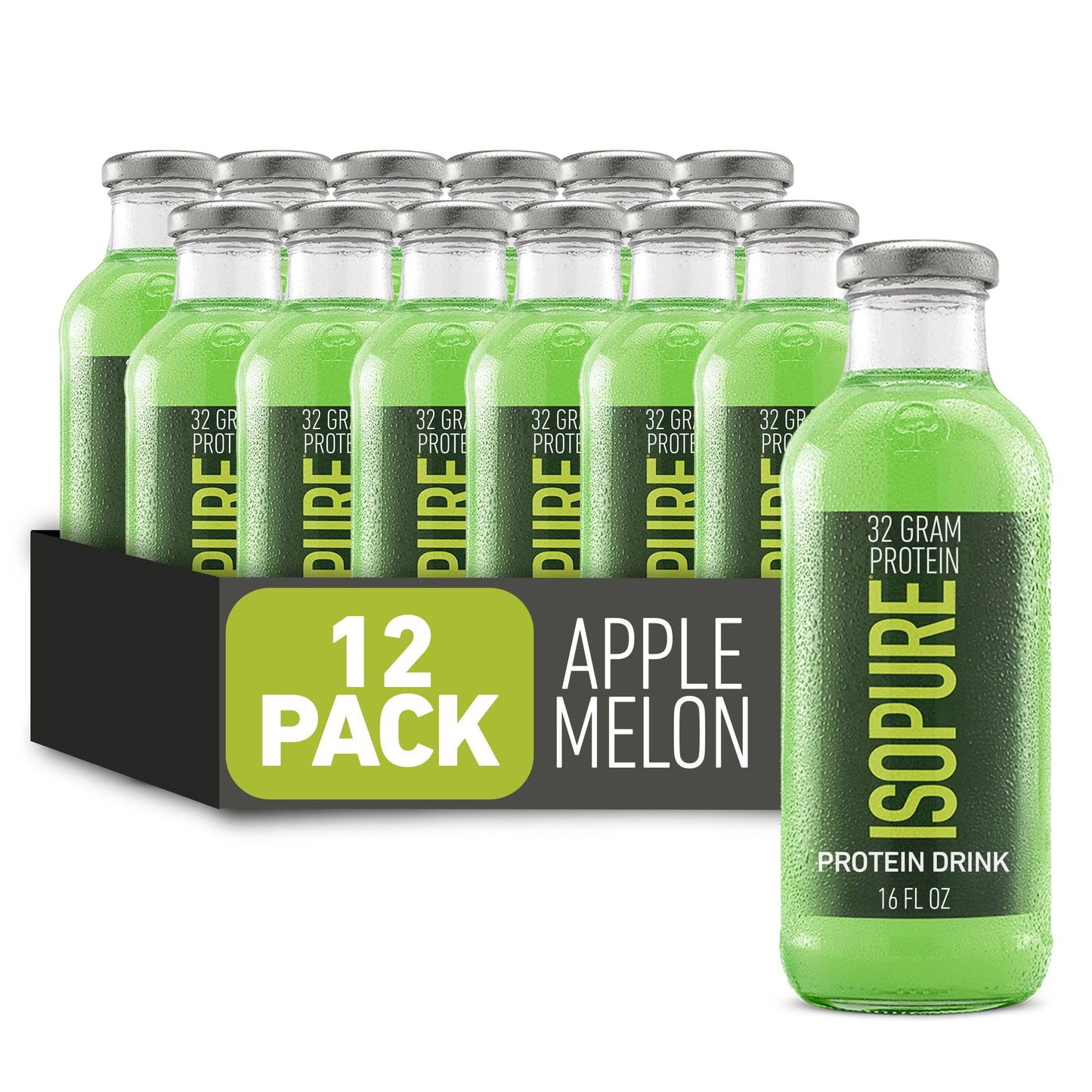 Isopure Zero Carb 32g Clear Protein Ready-to-Drink, Whey Protein Isolate, Apple Melon, 16 Fl Oz (12 Bottles)