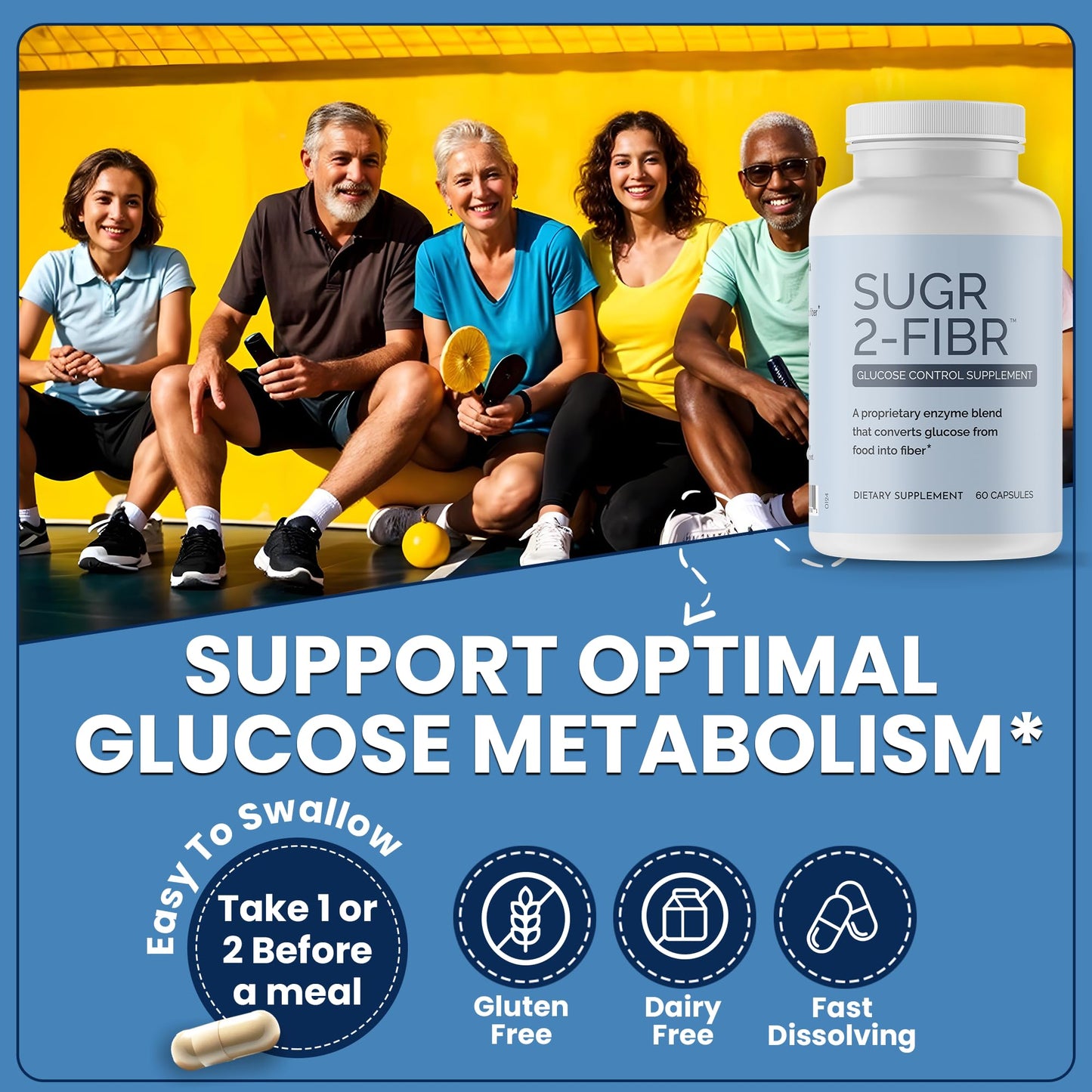 OPTIVIDA Sugr-2-Fibr - Premium Blood Sugar Support Supplement* (60 Count) - Support Healthy Blood Sugar Levels* by Supporting Glucose Metabolism to Fiber* - Gluten Free, Non GMO, Veggie Capsules.