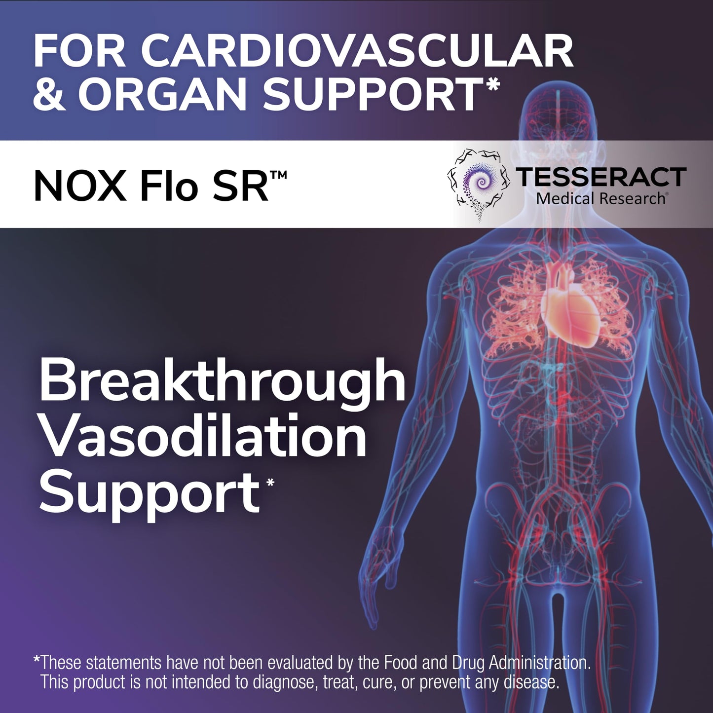 Tesseract NOX Flo SR Nitric Oxide Booster, Vascular Health Supplement, 120 Capsules, Sustained-Release L Citrulline, Coenzyme Q10 & R Lipoic Acid, Circulation & Blood Pressure Support, Hypoallergenic