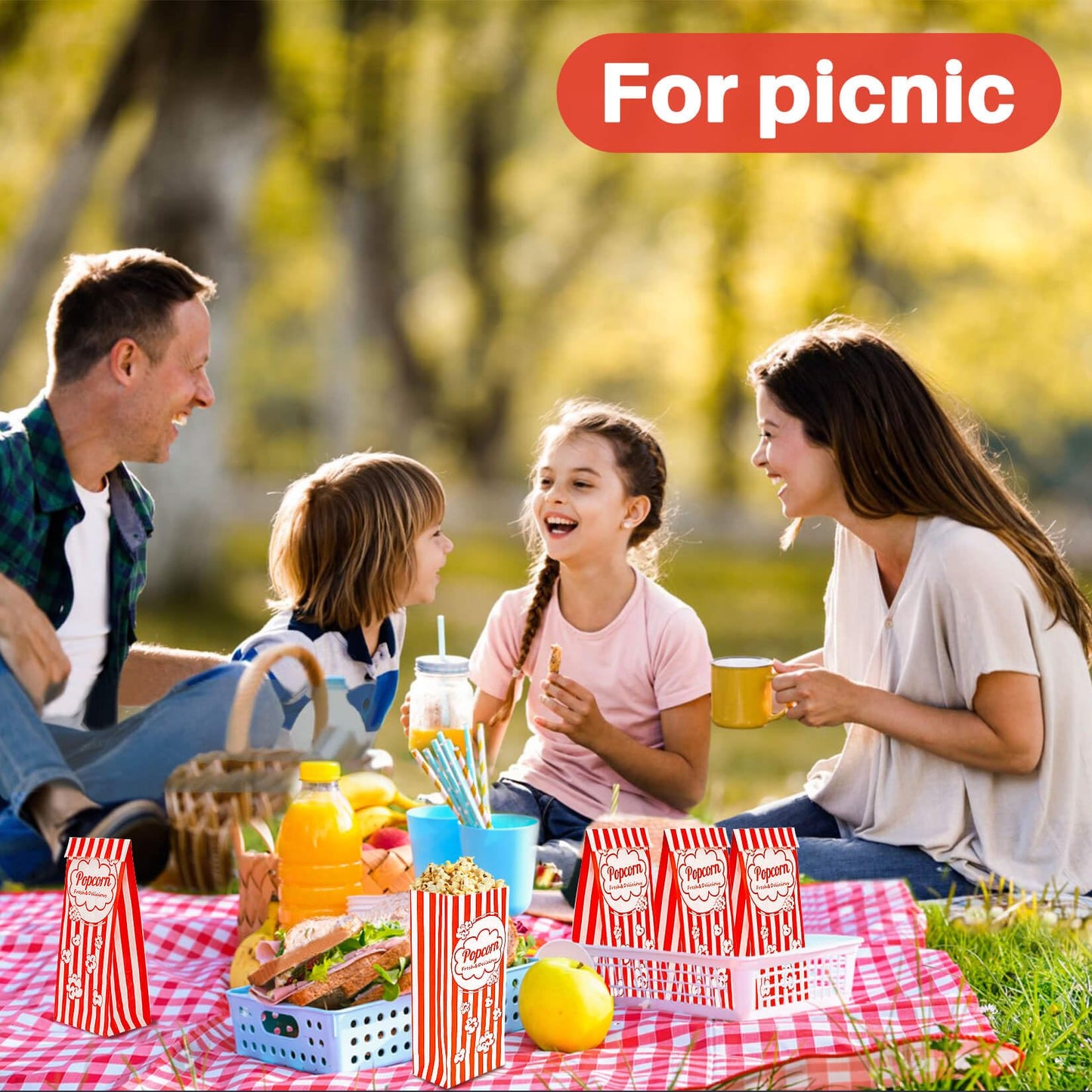 MAQIHAN 50 Popcorn Bags Individual Servings  Flat Bottom Paper Popcorn Food Bags Party Pop Corn Sleeves Bulk Carnival Halloween Snack Packs Gift Favor Treat bolsas para palomitas Movie Night Supplies