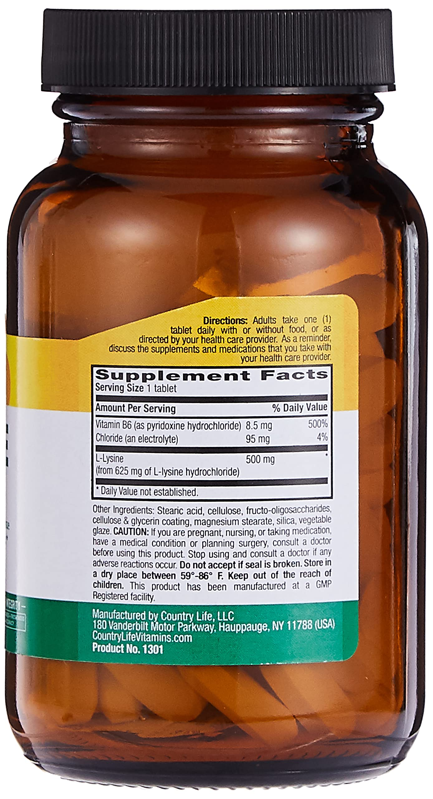 Country Life L-Lysine (500 mg) with B-6, 100-Count Tablets