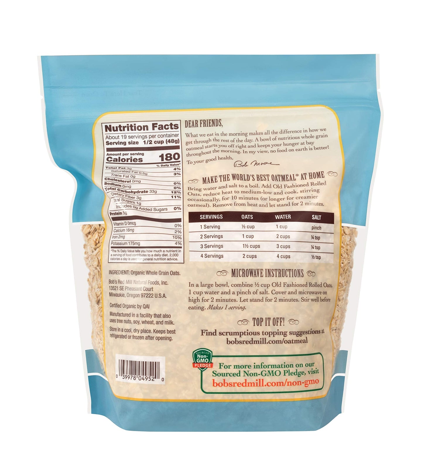 Bobs Red Mill Organic Old Fashioned Rolled Oats 32ounce Pack of 4