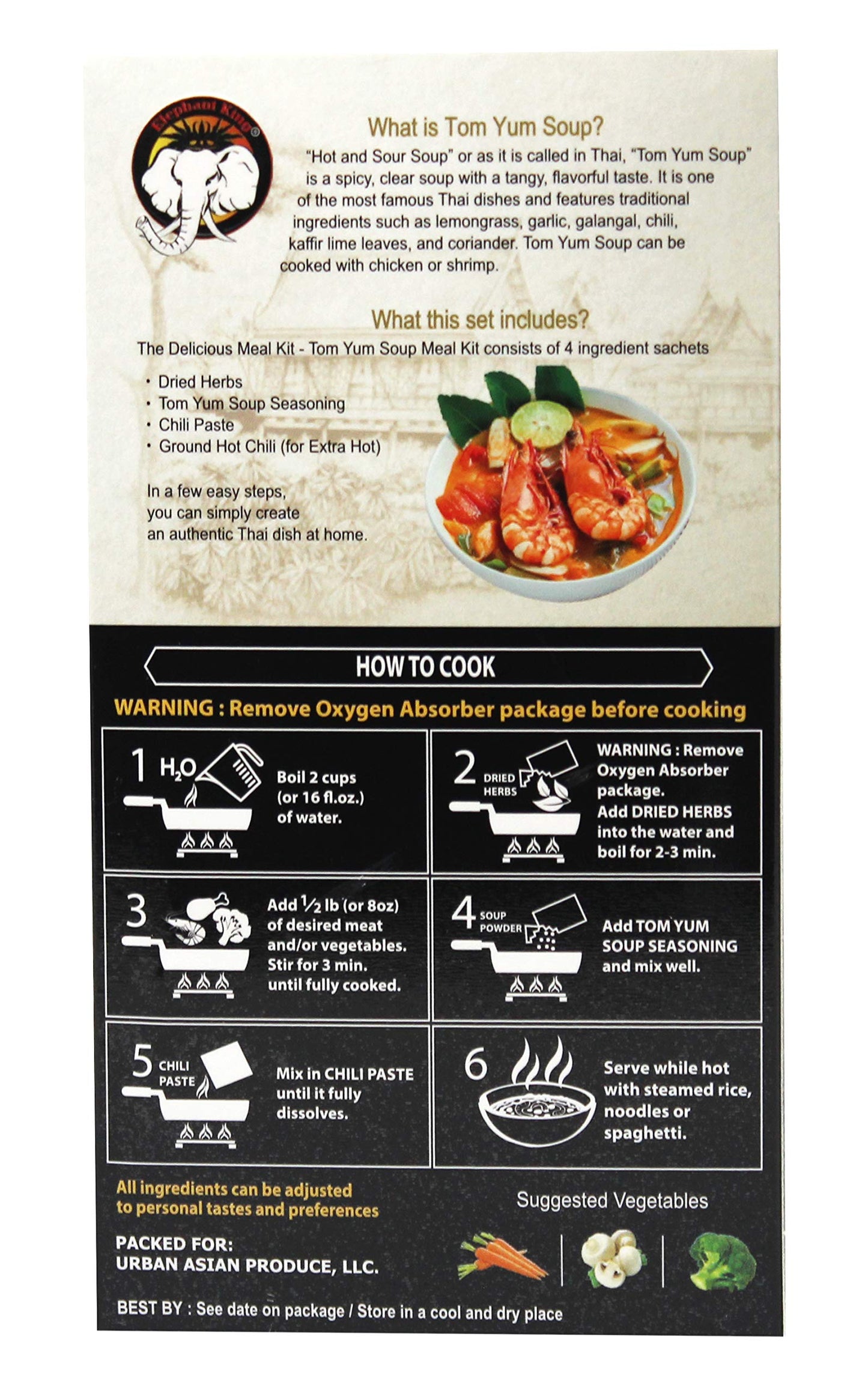 Elephant King Tom Yum Soup 6 servings 50 Gram Pack of 6