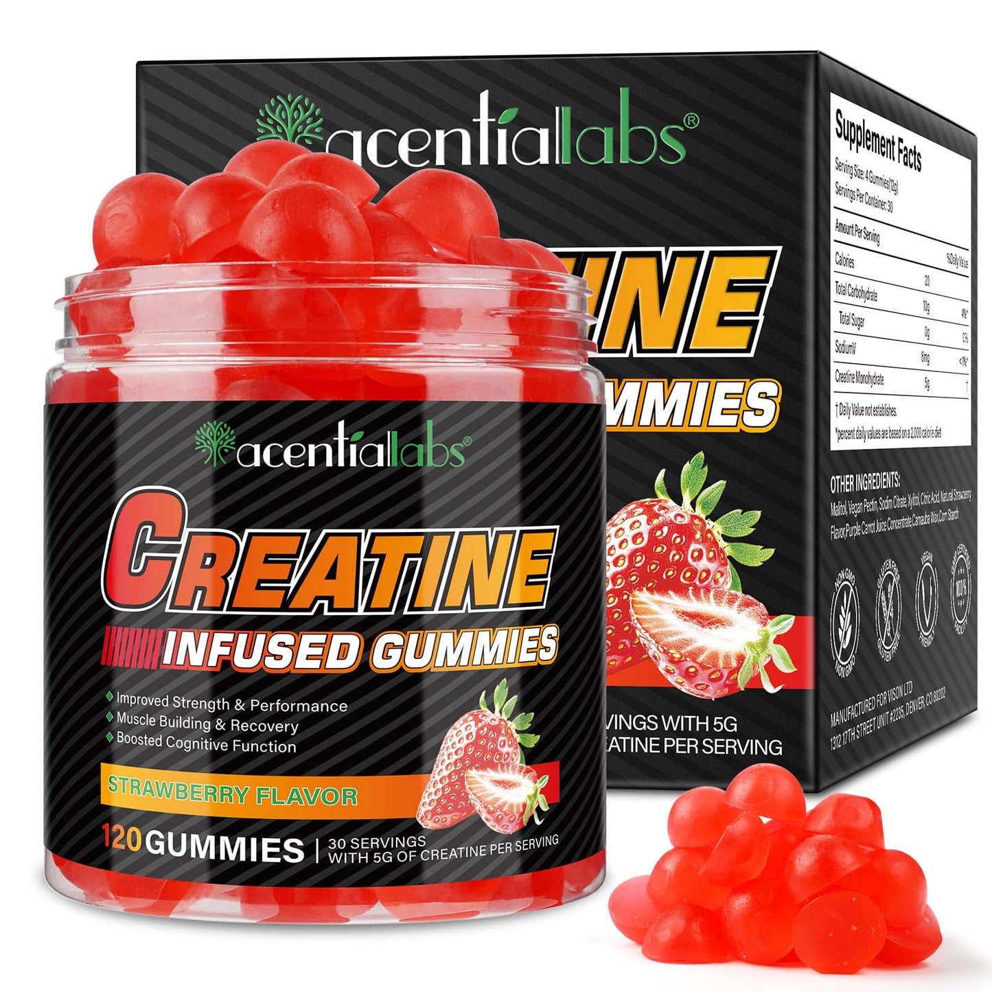 WeiWeiLa Creatine Monohydrate Gummies Creatine Monohydrate per Serving Chewable Creatine for Muscle Builder, Energy Boost, 120 Gummies