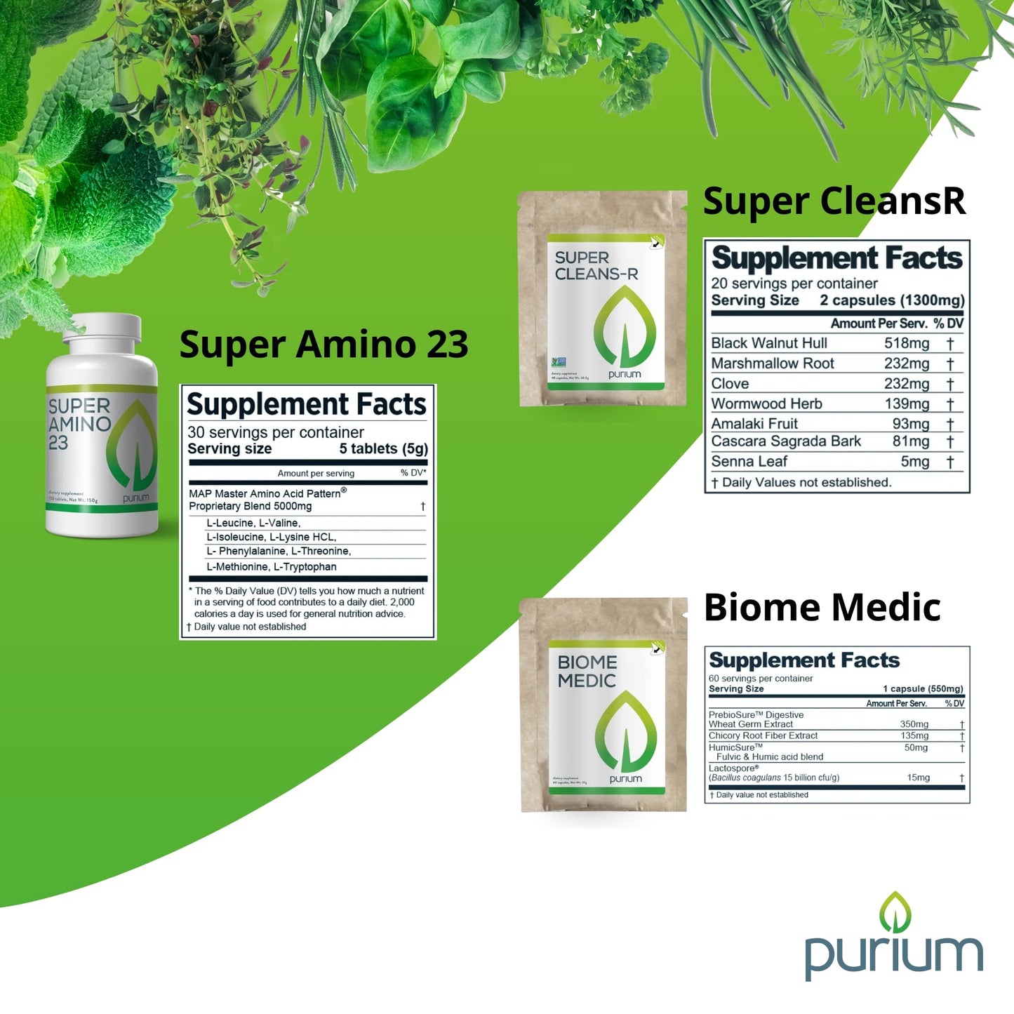 Purium Cleansing + Fitness Bundle - Includes Power Shake (Apple Berry), Apothe-Cherry, Super Amino 23, Super CleansR, Biome Medic, & Blender Bottle