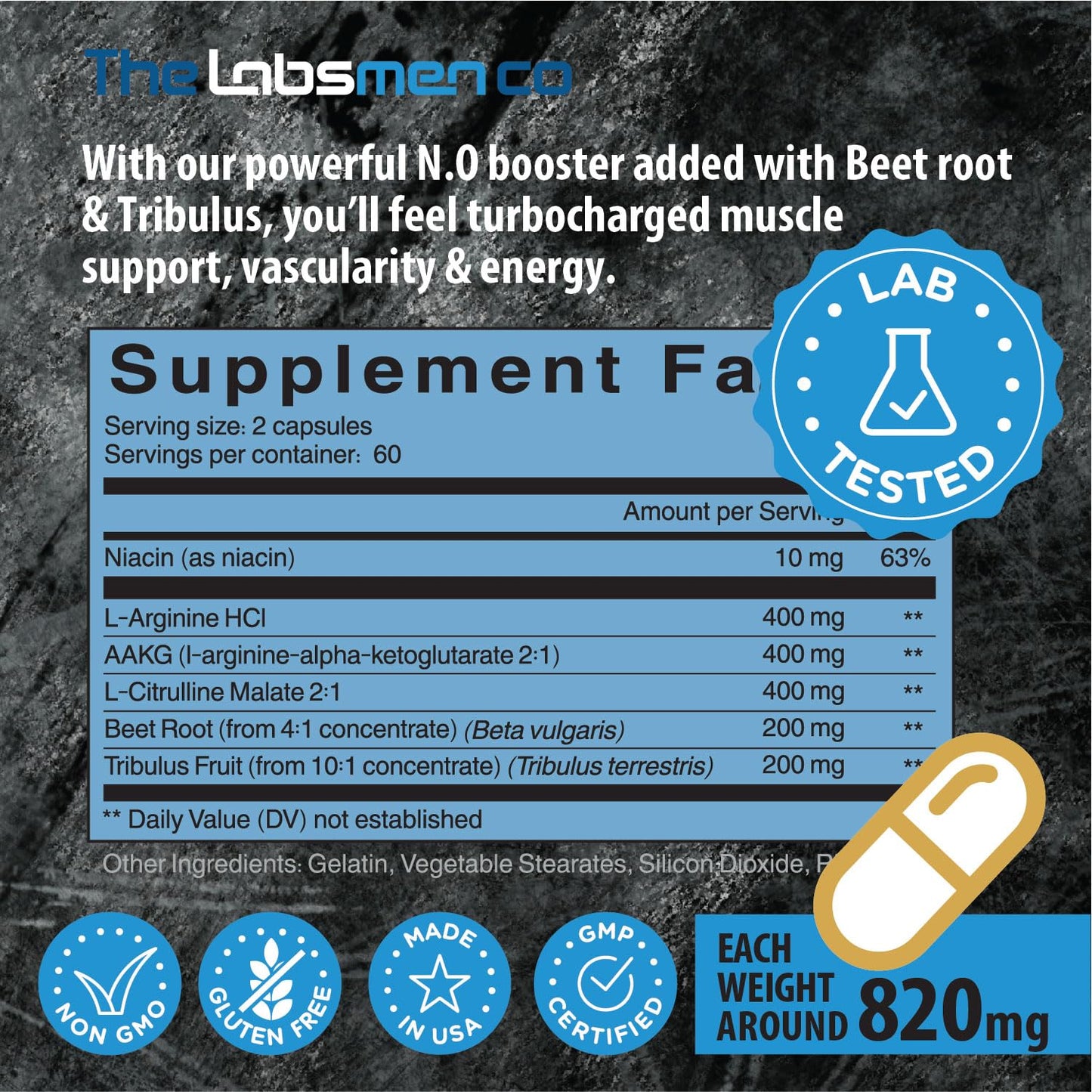 Nitric Oxide Booster, Nitric Oxide, I Arginine Supplement 1600mg vs L Arginine 1000mg Capsules / L Arginine L Citrulline Supplement for Vascularity, Muscle Growth, Endurance w/ Tribulus - 2 Mons