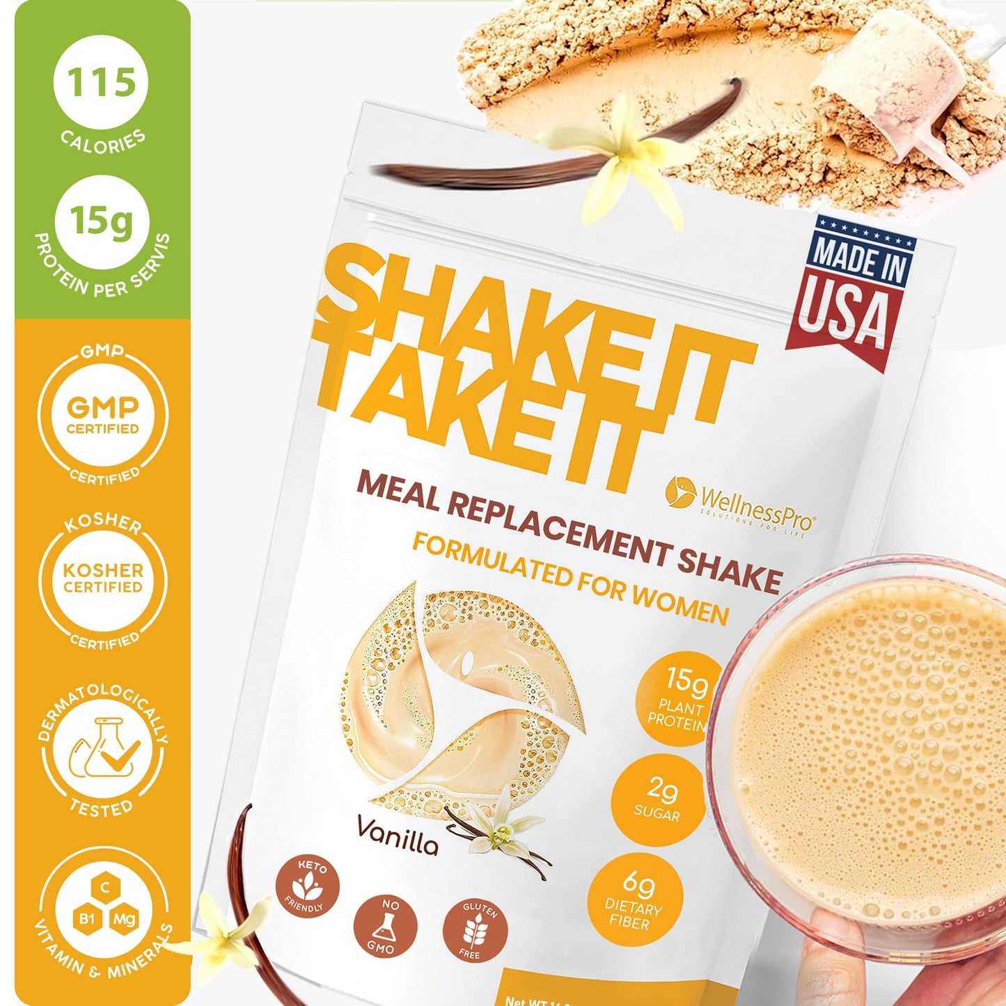HARMONIFY Meal Replacement Shake for Women with Vanilla Flavor, 15g Plant Based High Protein Powder, Kosher, Keto Friendly, Non-GMO, 16,9 Oz