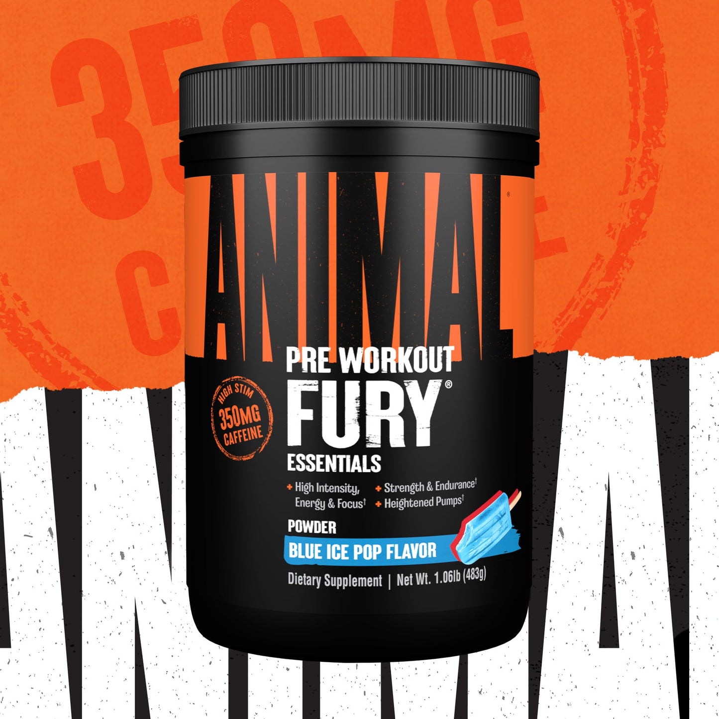 Animal Fury Pre Workout Powder - Energy and Focus Supplement with 5g BCAA, 350mg Caffeine Nitric Oxide Booster with Beta-Alanine, Preworkout for Men and Women, Blue Ice Pop Flavor, 30 Servings