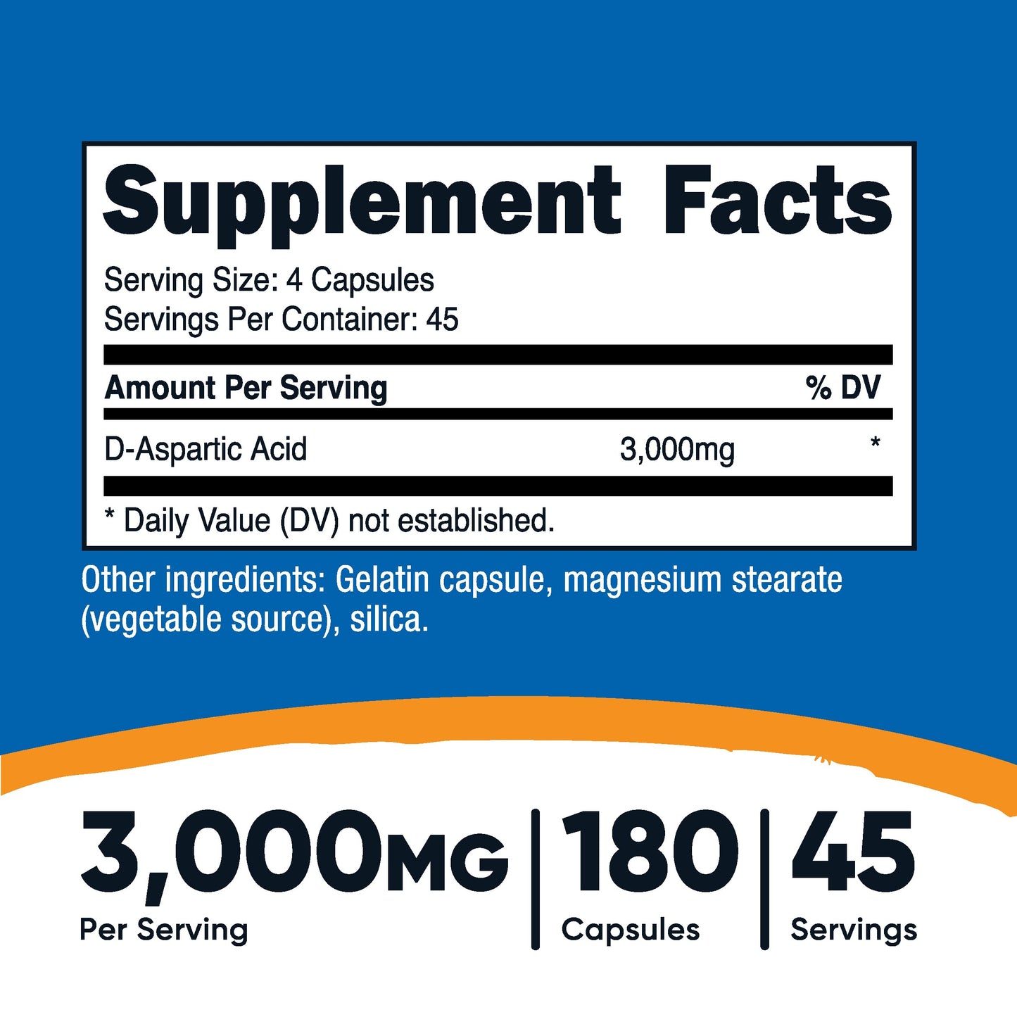 Nutricost D-Aspartic Acid (DAA) Capsules 3000mg Per Serving (180 Capsules) - Non-GMO