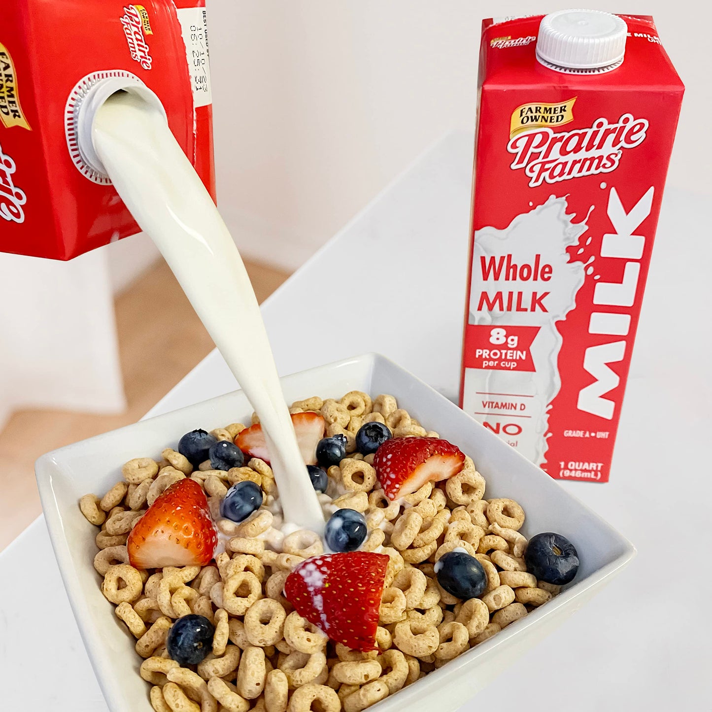 Prairie Farms  Whole Milk  Shelf Stable Boxed UHT Ultra Pasteurized Milk Vitamin D White Milk  Preservative and Hormone Free Gluten Free Kosher Made in USA  1 Quart 4 Pack