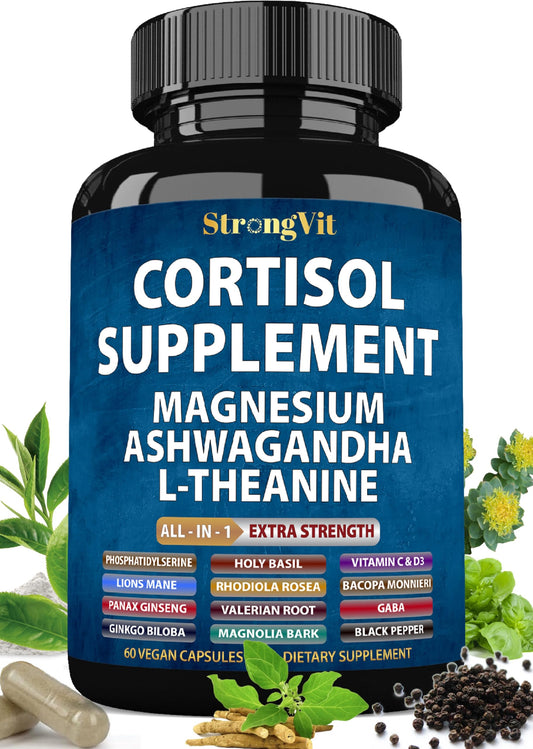 Cortisol Supplements for Women and Men with Magnesium, Ashwagandha & L-Theanine. High Cortisol Reducer, Manager, Detox, Lower and Control. Sleep Support & Stress Relief, USA