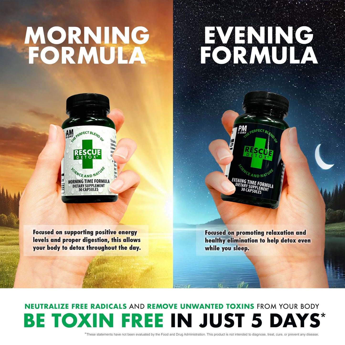 Rescue Detox 5 Day Permanent Detox Kit - 72ct Capsules | Comprehensive Full Body Cleanse with Bonus Instant ICE Caps