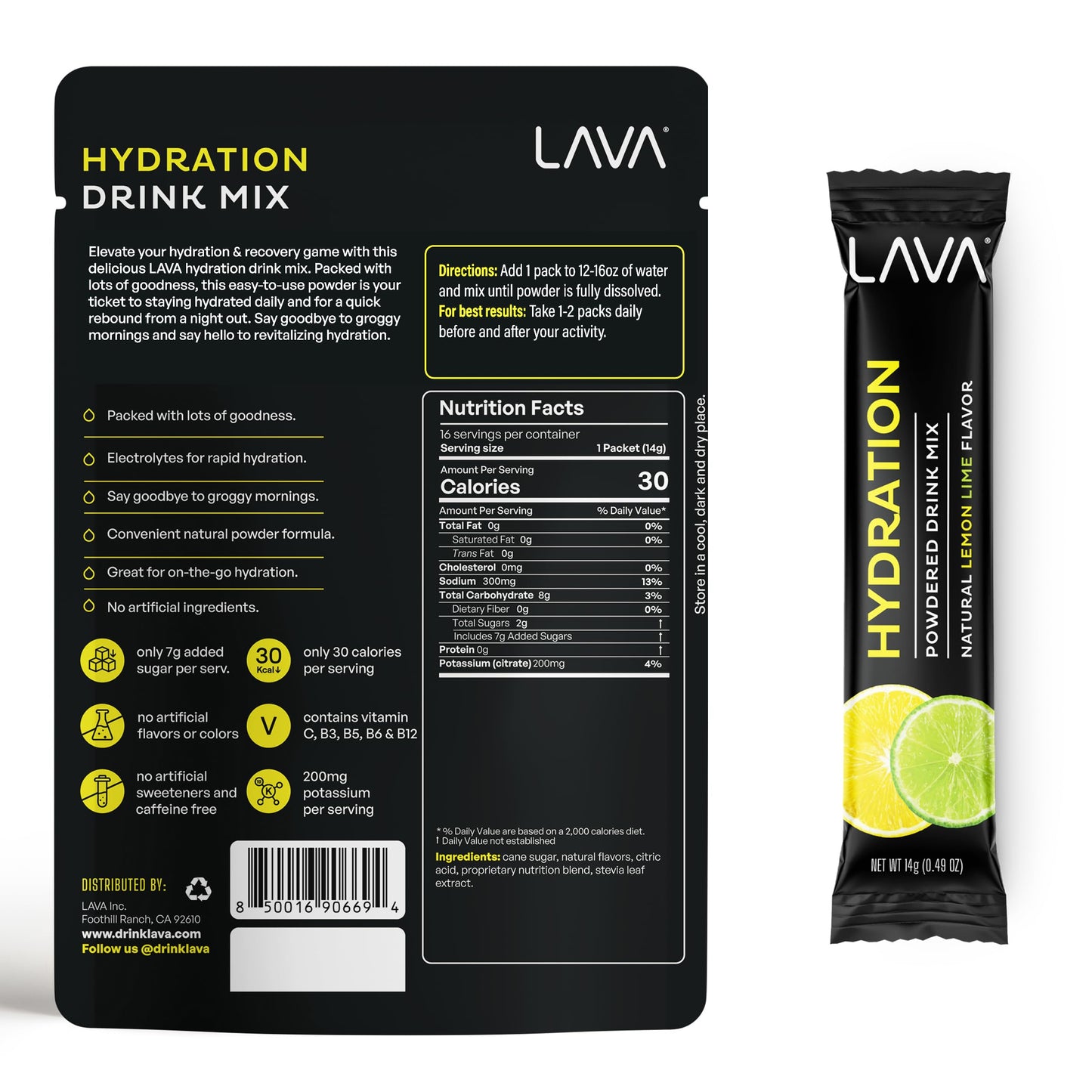 LAVA Morning Recovery | Electrolyte Powder Drink Mix | Lemon Lime Hydration Powder Packets | Low Sugar, Gluten Free, Non-GMO | 16 Sticks