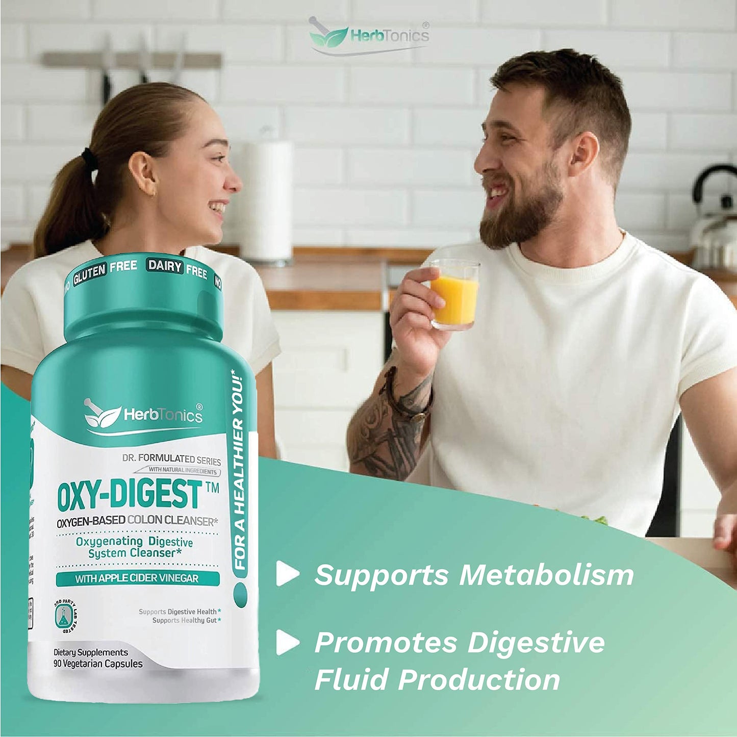 Herbtonics Oxygen Based Colon Cleanse and Detox Digestive System Formula | with Apple Cider Vinegar | Colon Cleanser Pills for Adults | 90 Gluten Free Vegan Capsules