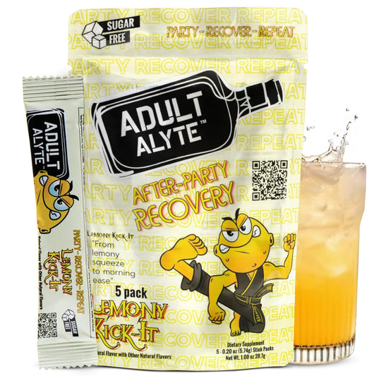 After Alcohol Aid Wellness Vitamins I Restore Better Mornings I Dihydromyricetin DHM & B Vitamins Complex I Antioxidants Supplement and Liver Support I 5 Powder Stick Drink Packets I Lemony Kick-It