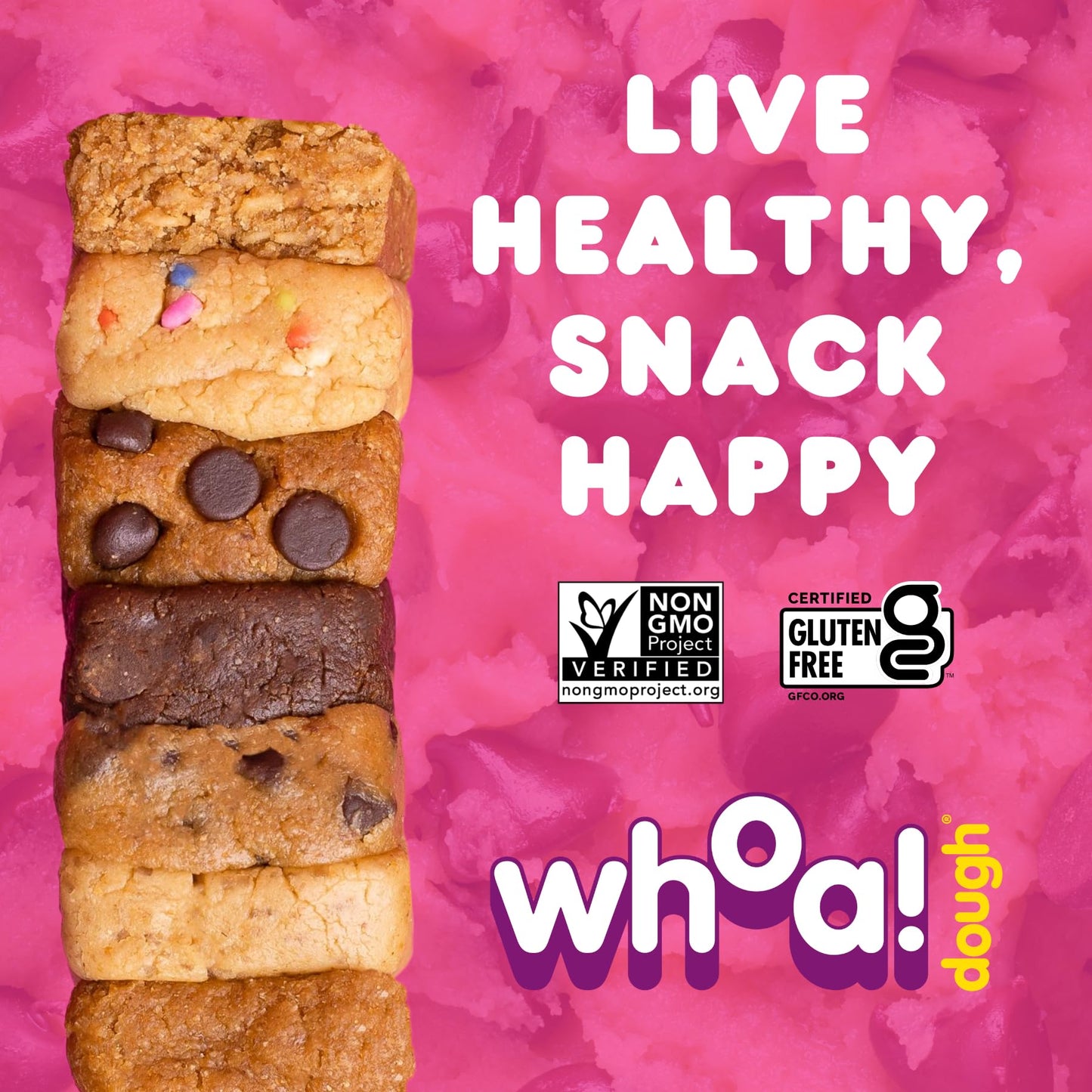 Whoa Dough Edible Cookie Dough Bars Certified NonGMO Kosher and Gluten Free Bars  Healthy Snack Foods  Plant Based Snacks  Real Ingredients  Variety Pack 6 Bars
